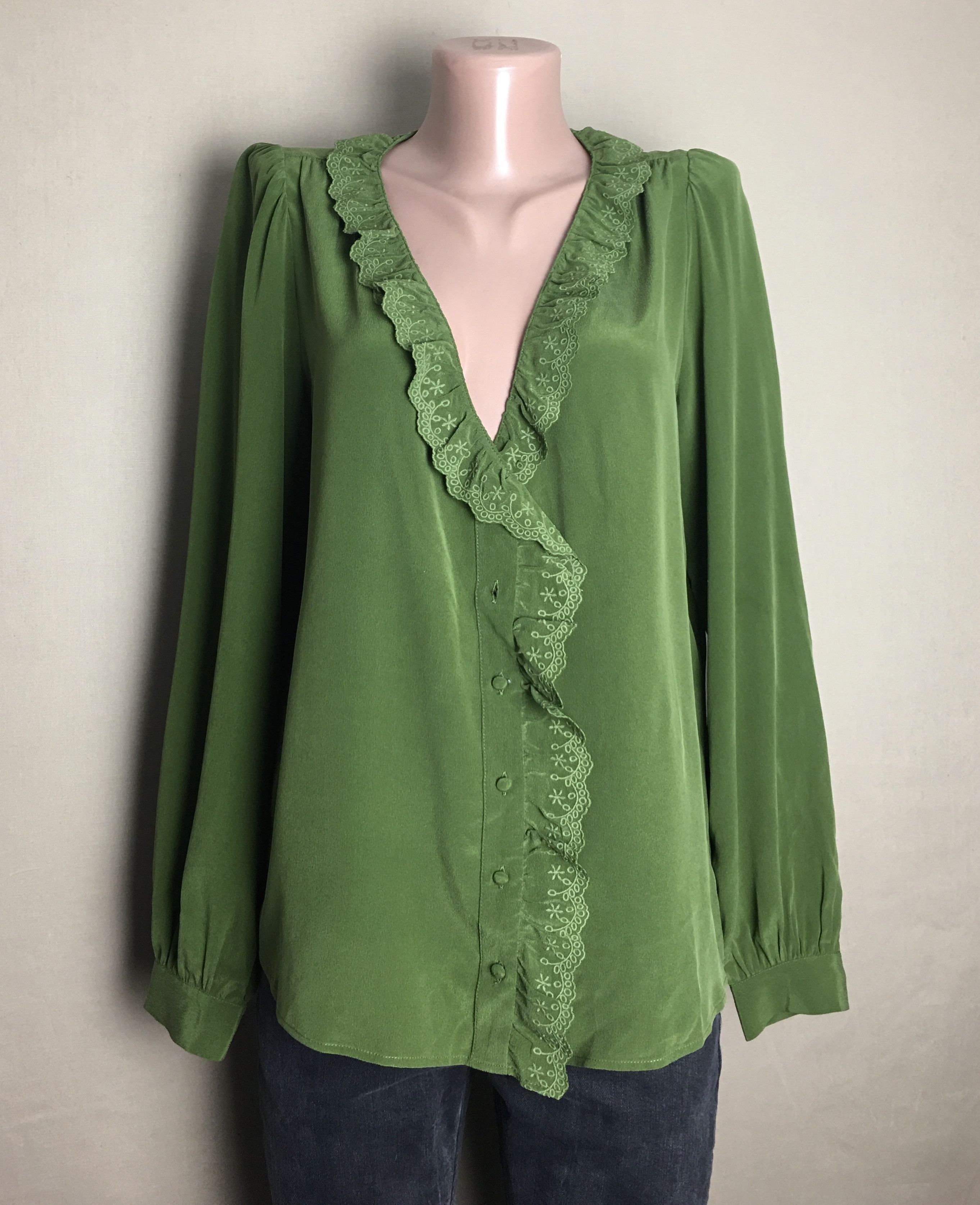Sezane Sezane Rosine Green Silk Blouse Shirt Size EU 36 Size XS / US 0-2 / IT 36-38 - 7 Thumbnail