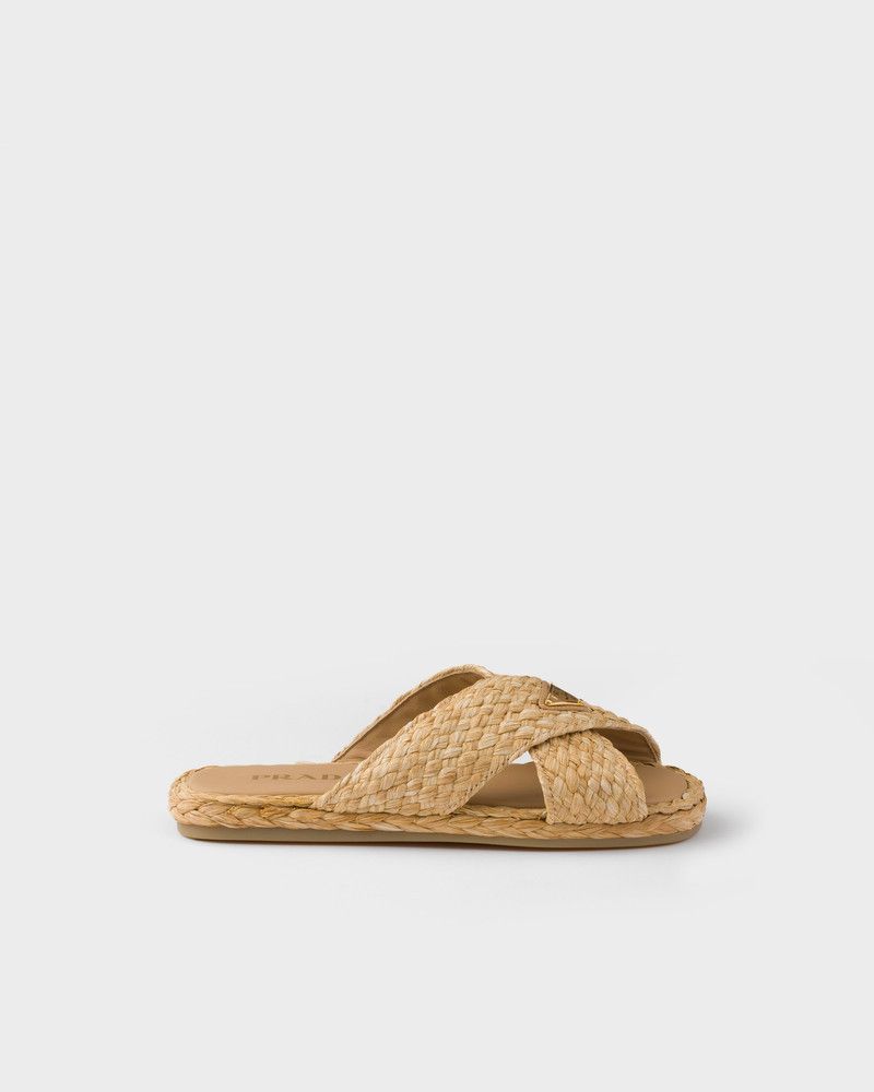 Prada o1mt1gz0526 Raffia Crisscross Slides in Beige Size US 9 / EU 42 - 1 Thumbnail