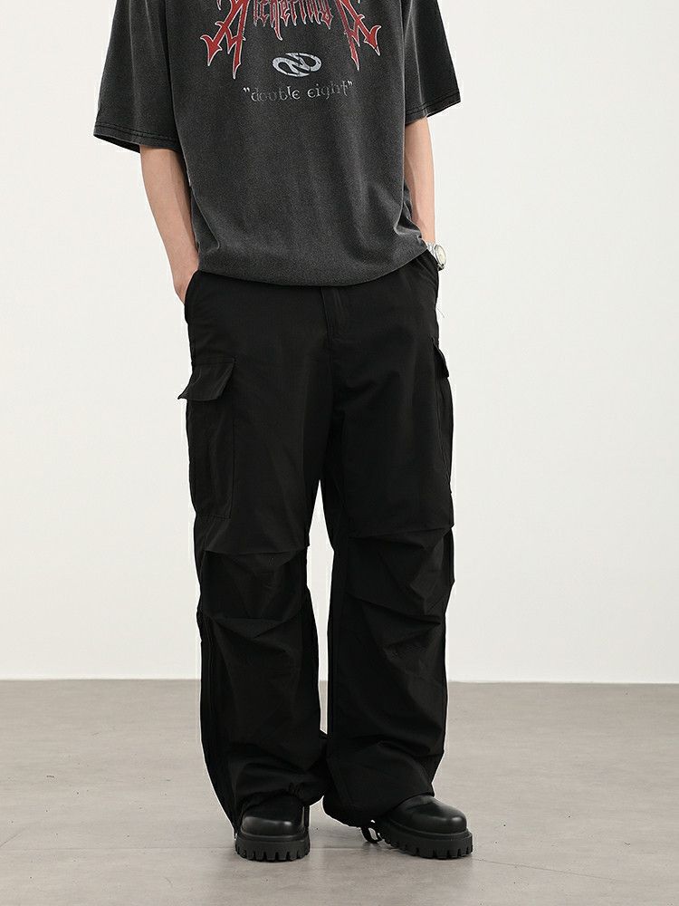 military utility flared pleated baggy cargo pants