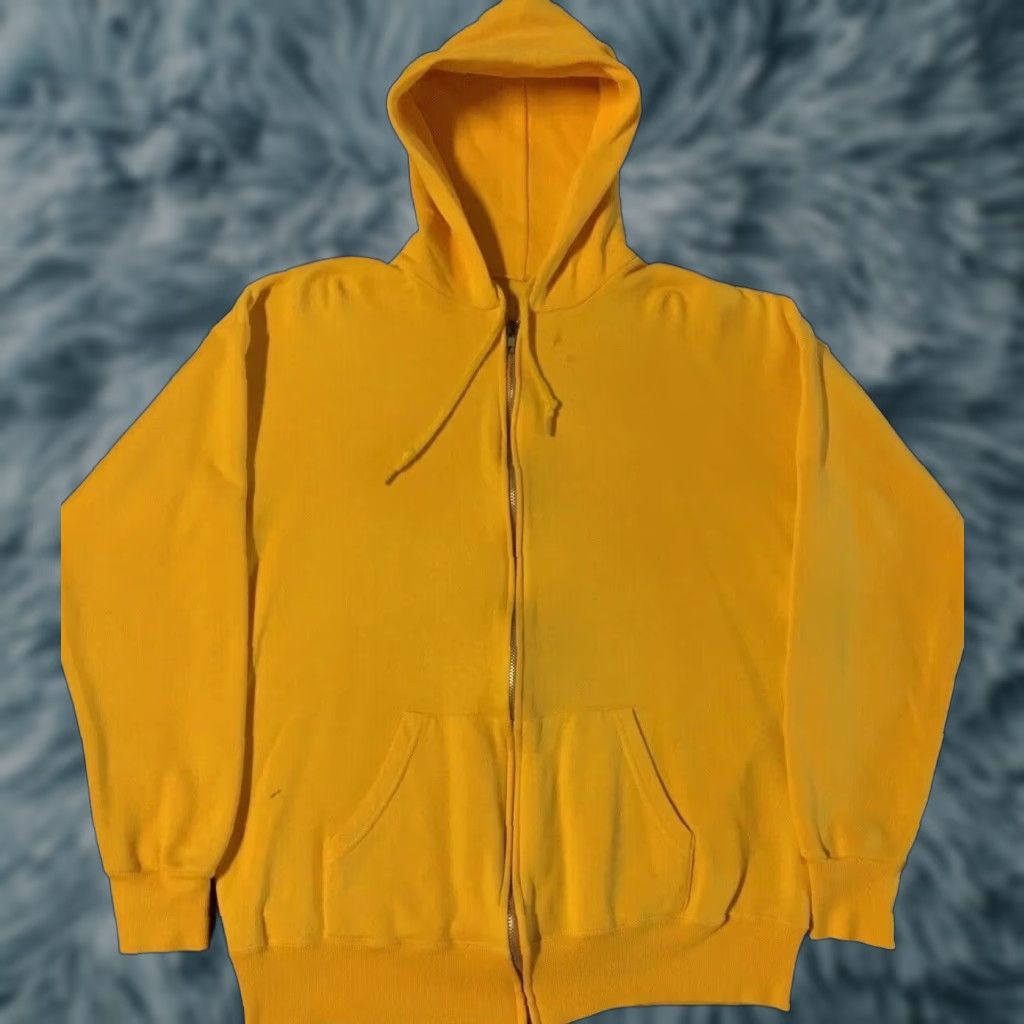 Vaporwave Sweatshirt Zip Hoodie M USA Yellow 70s 80s Vintage Distressed Grunge Punk Biker Skate Surf 90s Track Mens