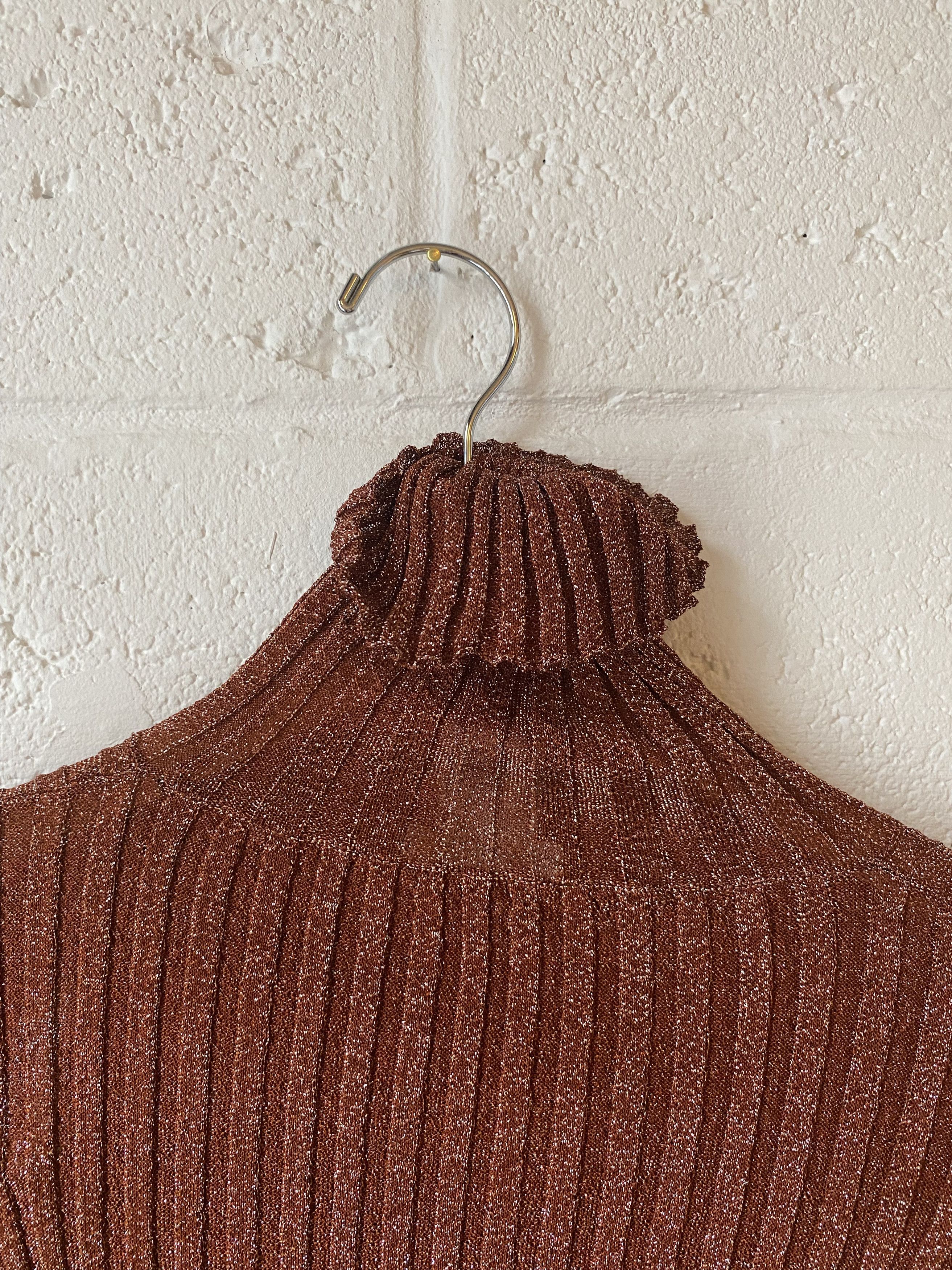 Chloe Chloe Crimson Brown Ribbed Silk Lurex Turtleneck Size XS/S Size S / US 4 / IT 40 - 5 Thumbnail