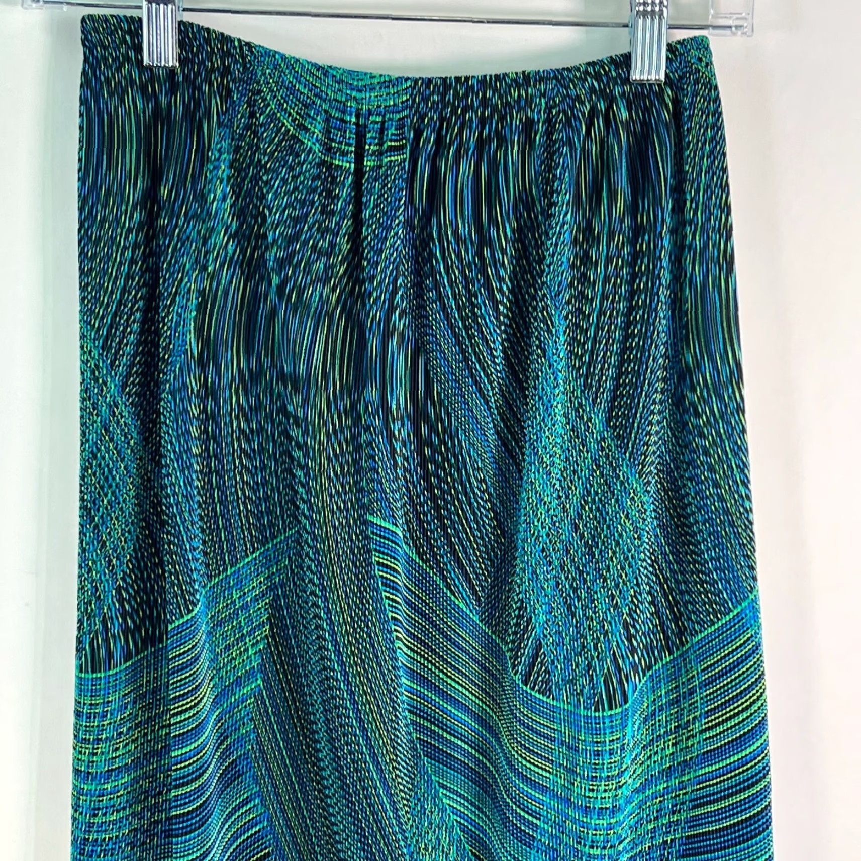 Vintage VTG Clio Skirt A-Line Midi Blue S Womens Elastic Waist Pull On Pleated Striped Vintage: Yes Size 28" / US 6 / IT 42 - 3 Thumbnail