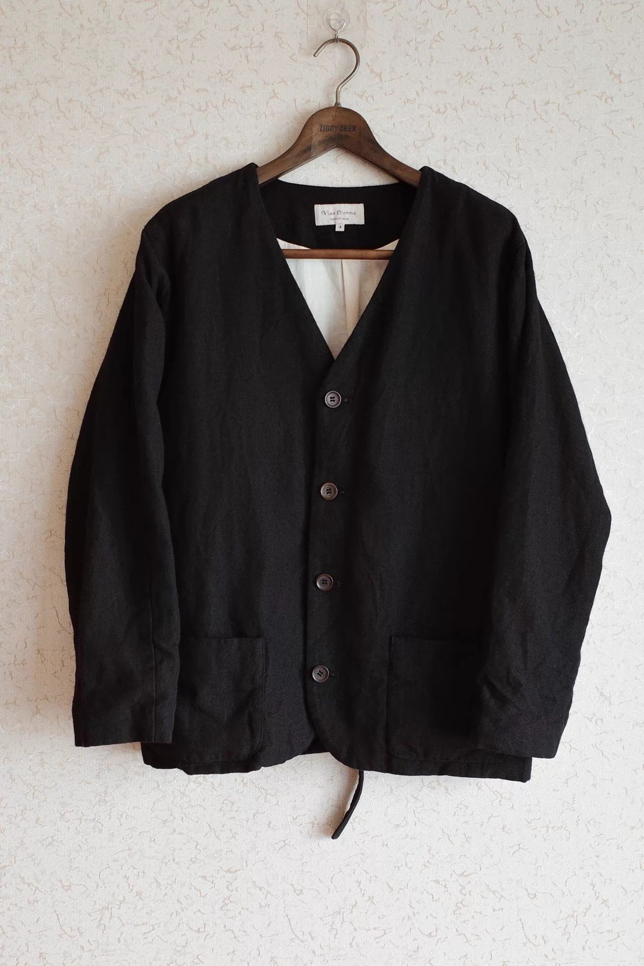 Vlas Blomme Vlas Blomme 00s Collarless Wool-Linen Blend Jacket Size US XL / EU 56 / 4 - 1 Thumbnail