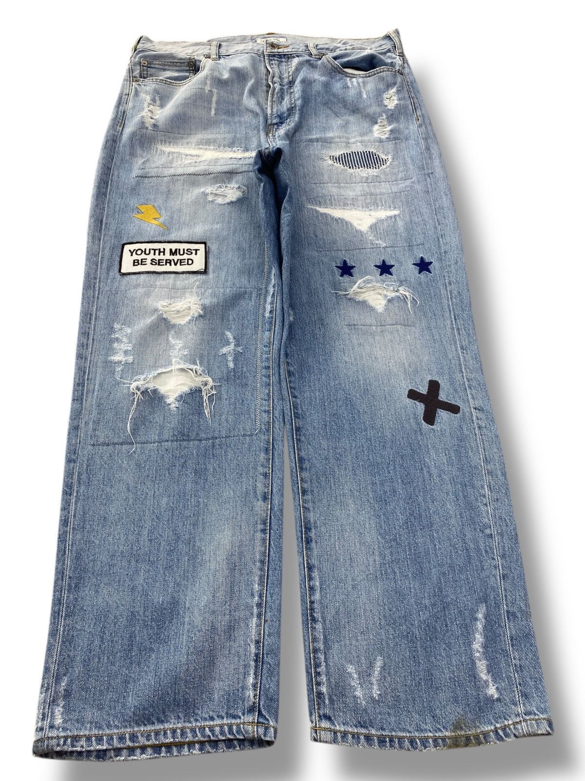 Global Work Global Work with Unique Patches Style Baggy Jeans Size US 34 / EU 50 - 1 Thumbnail