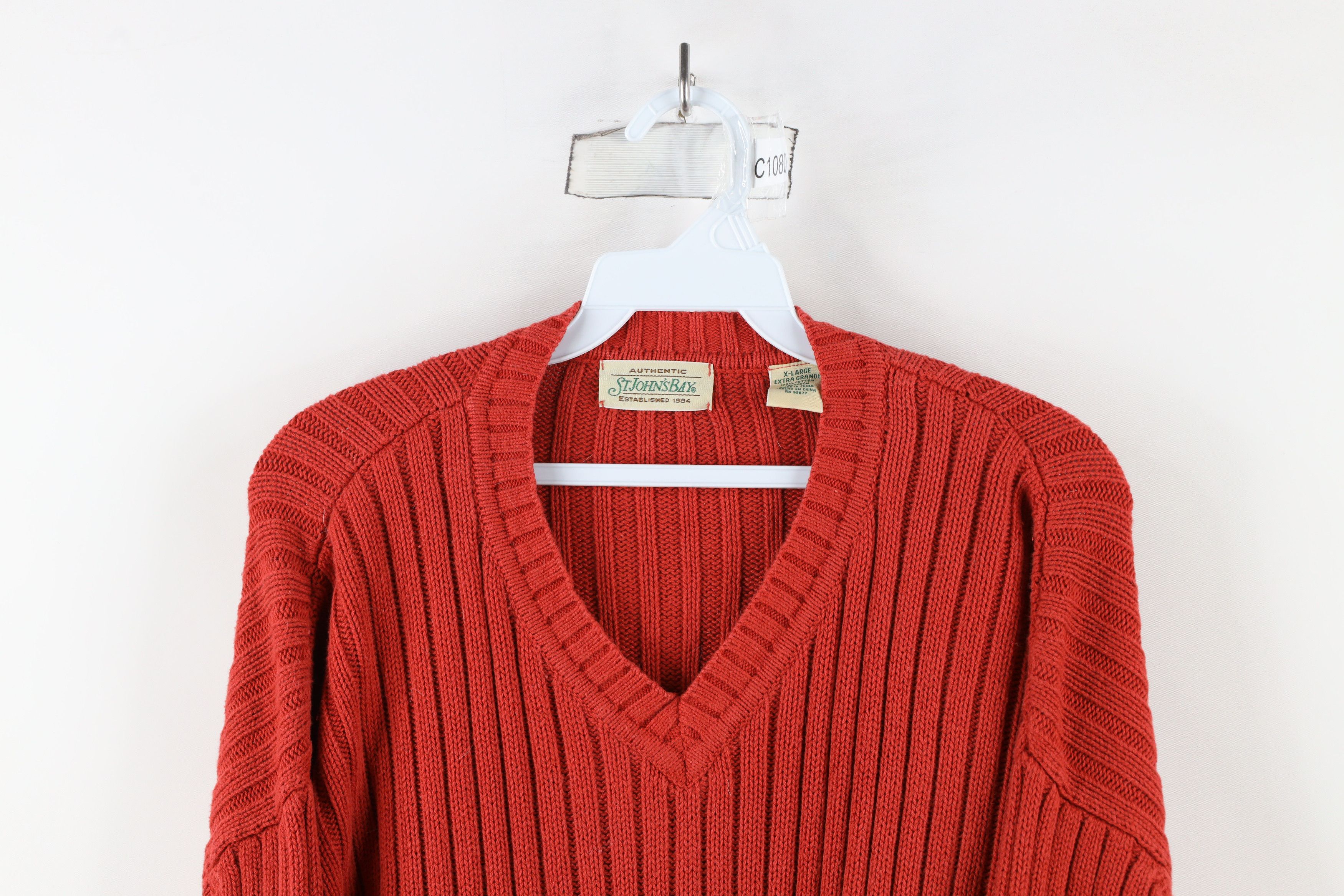 Vintage Vintage 90s Streetwear Ribbed Knit V-Neck Sweater Cotton Size US XL / EU 56 / 4 - 2 Thumbnail