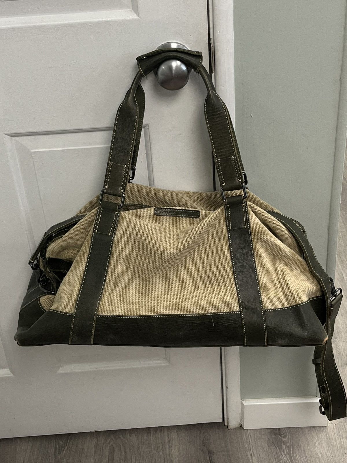 John Varvatos Leather and canvas duffel bag. Size ONE SIZE - 3 Thumbnail