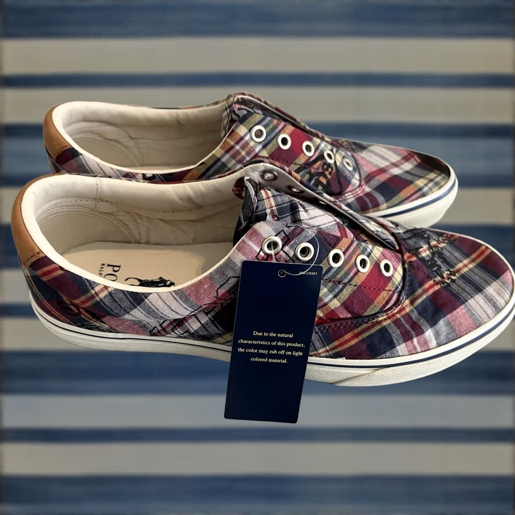 Polo Ralph Lauren Keaton Plaid Sneakers Mens Size 11 Multicolor Textile & Leather Sneaker
