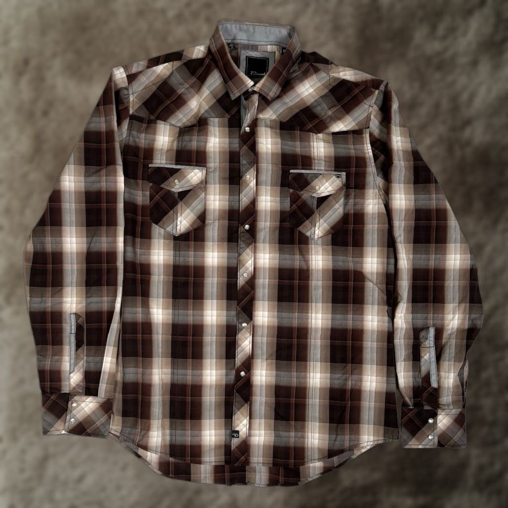 Vintage VINTAGE 7 Diamonds Shirt Mens XL Button-Up Plaid Pearl Snap Western Cowboys Rodeo Casual Mens XL Brown Cotton Button Pockets Size US XL / EU 56 / 4 - 1 Thumbnail