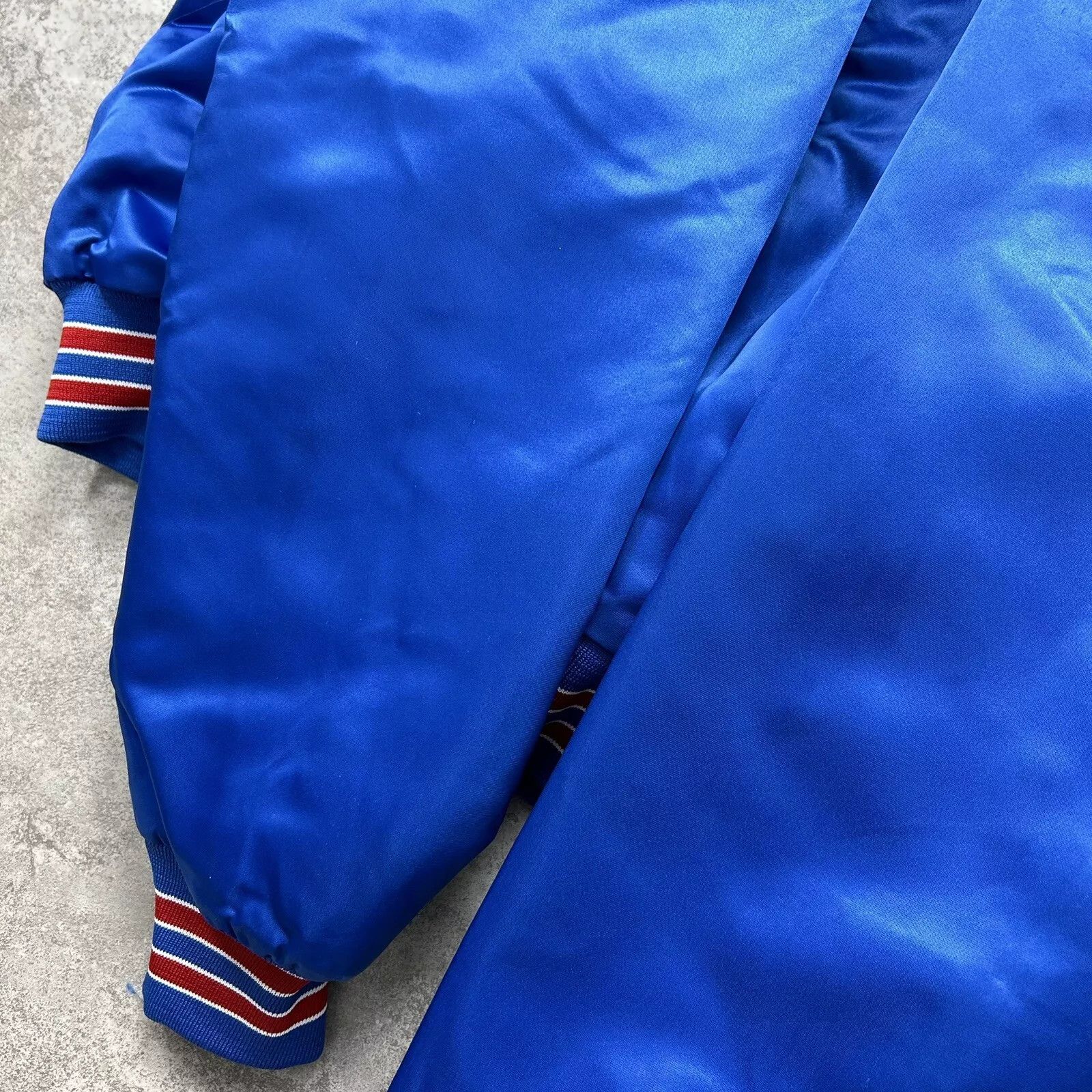Chalk Line × NFL × Vintage VTG 90s NFL New York GIANTS SPELL OUT SATIN BOMBER JACKET Size US XL / EU 56 / 4 - 7 Thumbnail