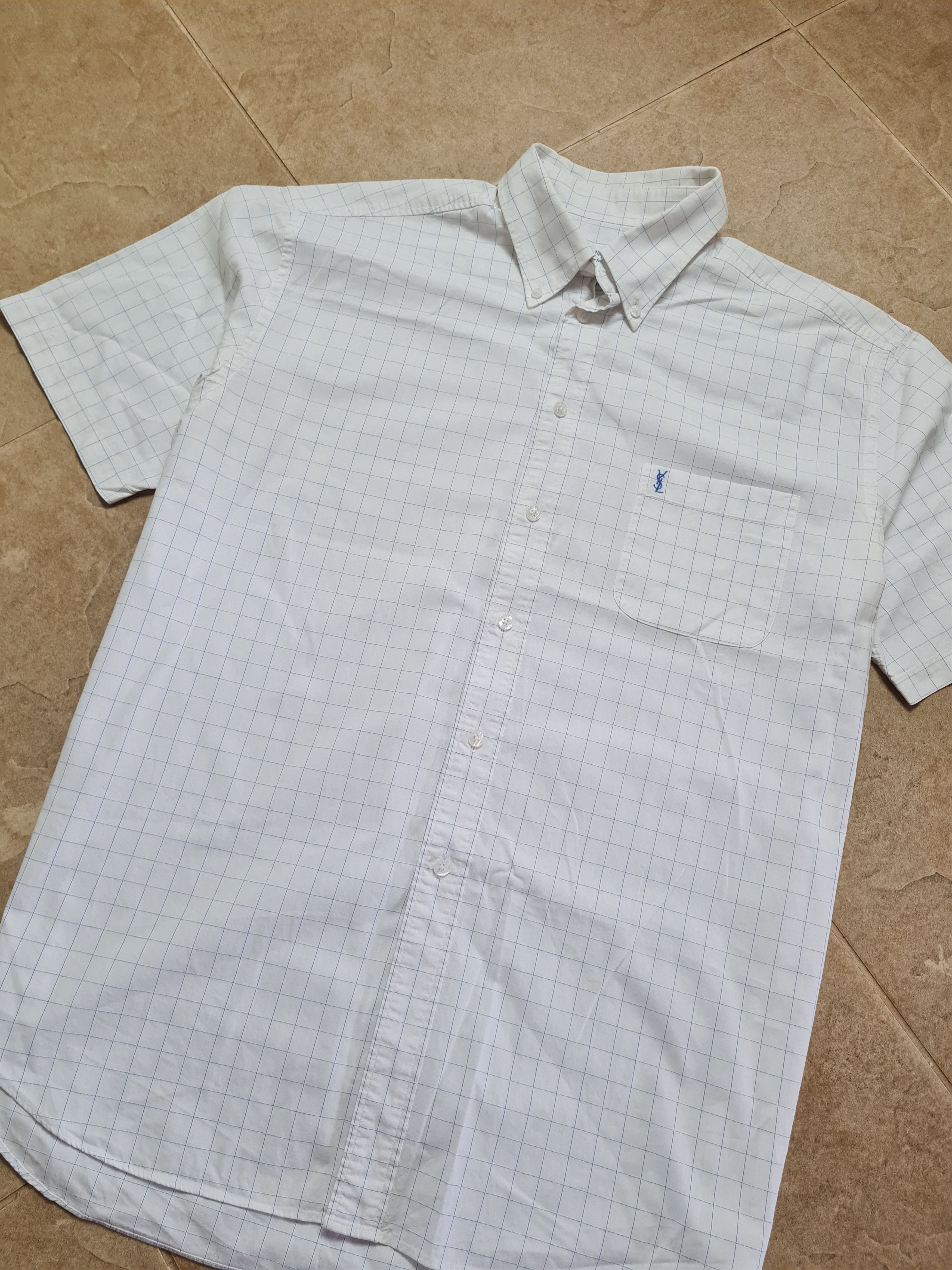 Yves Saint Laurent Yves Saint Laurent YSL Short Sleeve Plaid Check Shirt White Size US L / EU 52-54 / 3 - 5 Thumbnail