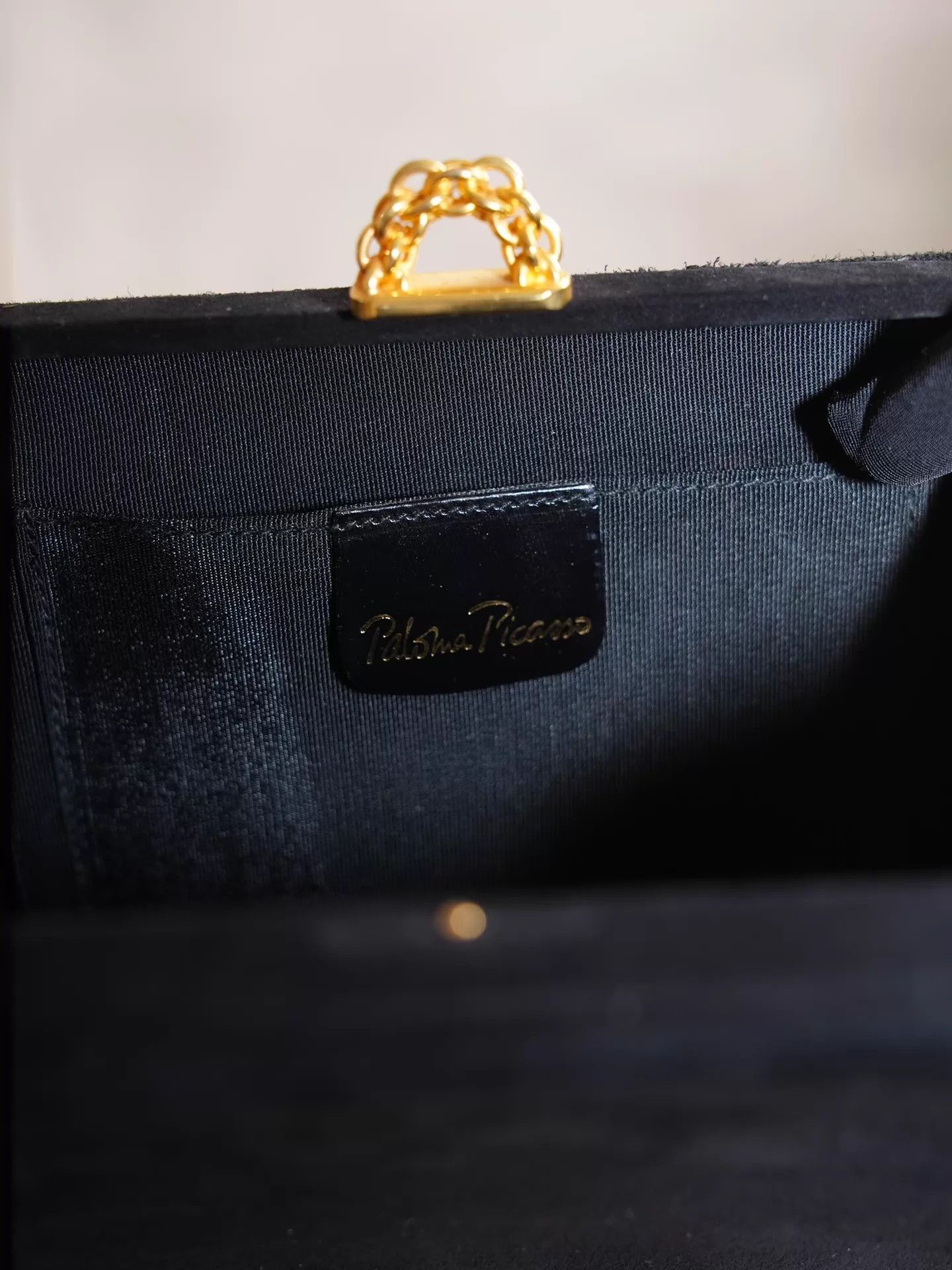 Paloma Picasso Paloma Picasso Vintage Black Gold Suede Chain Box Bag Size ONE SIZE - 8 Thumbnail