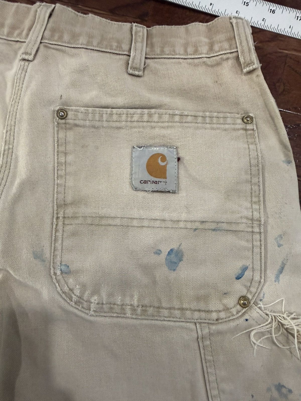 Carhartt Distressed Double Knee Carhartt 62W Men's Beige Cotton Pants Size US 31 - 5 Thumbnail