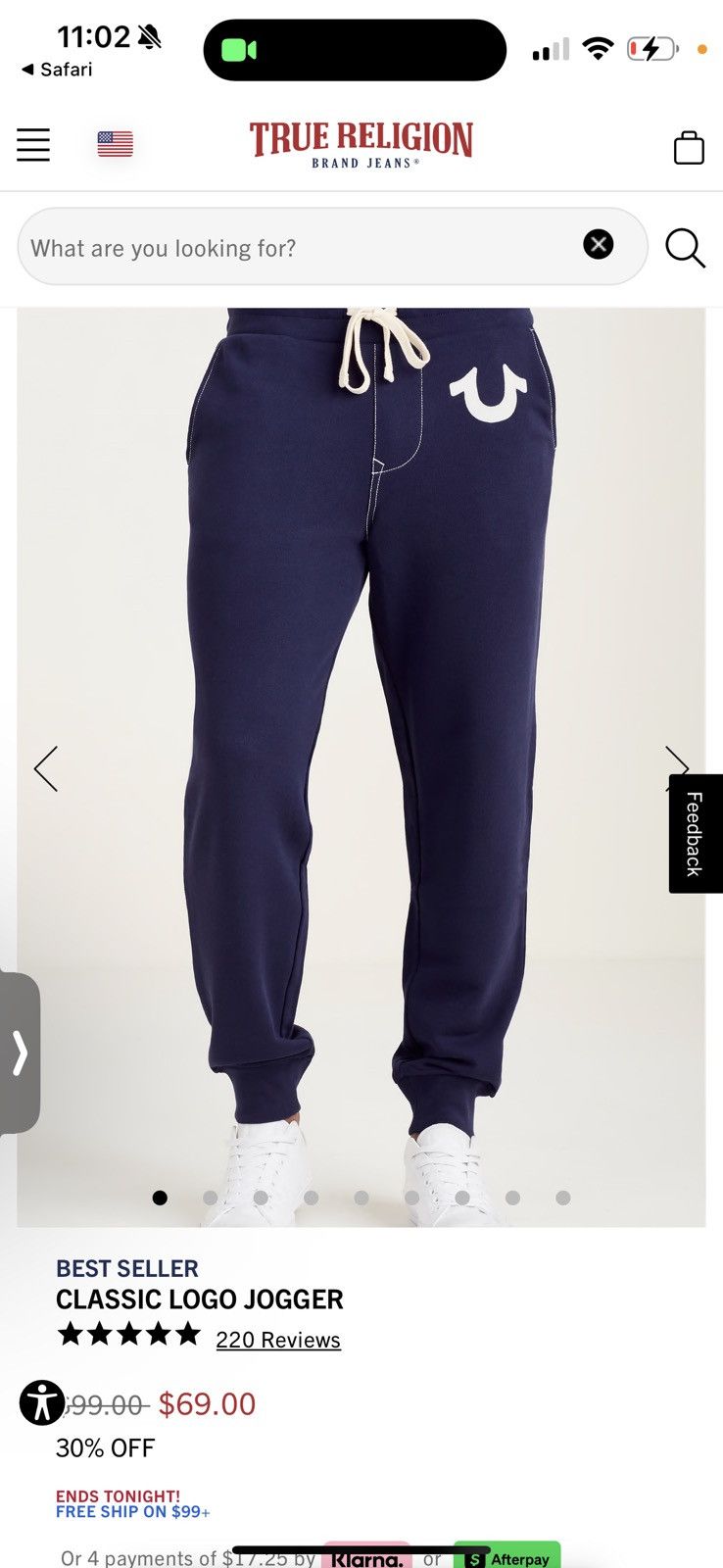 True Religion navy joggers with white drawstrings