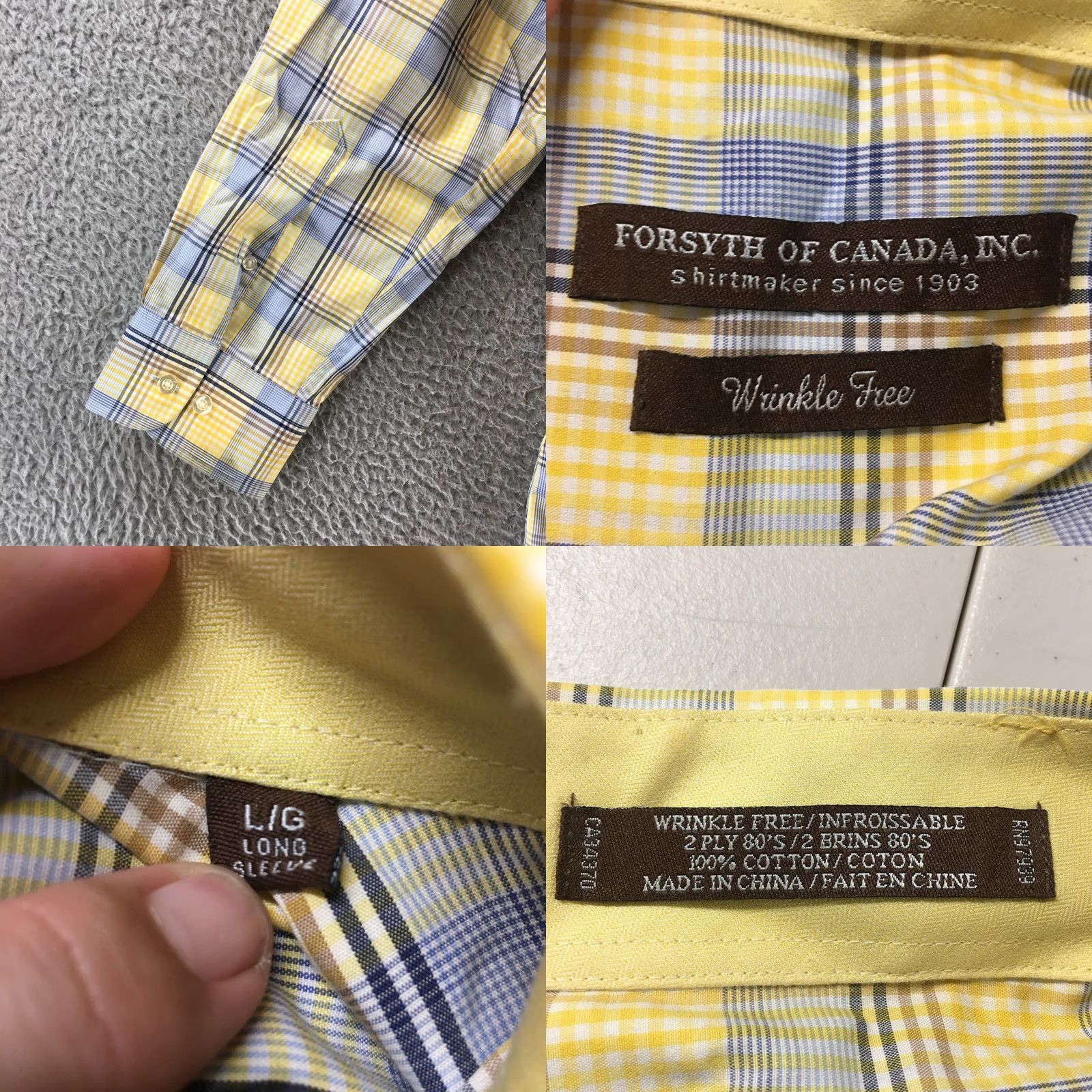 Vintage Forsyth of Canada Shirt Mens Large Yellow Blue Plaid Button-Up Classic Wool Blend Wrinkle Free Casual Size US L / EU 52-54 / 3 - 9 Thumbnail