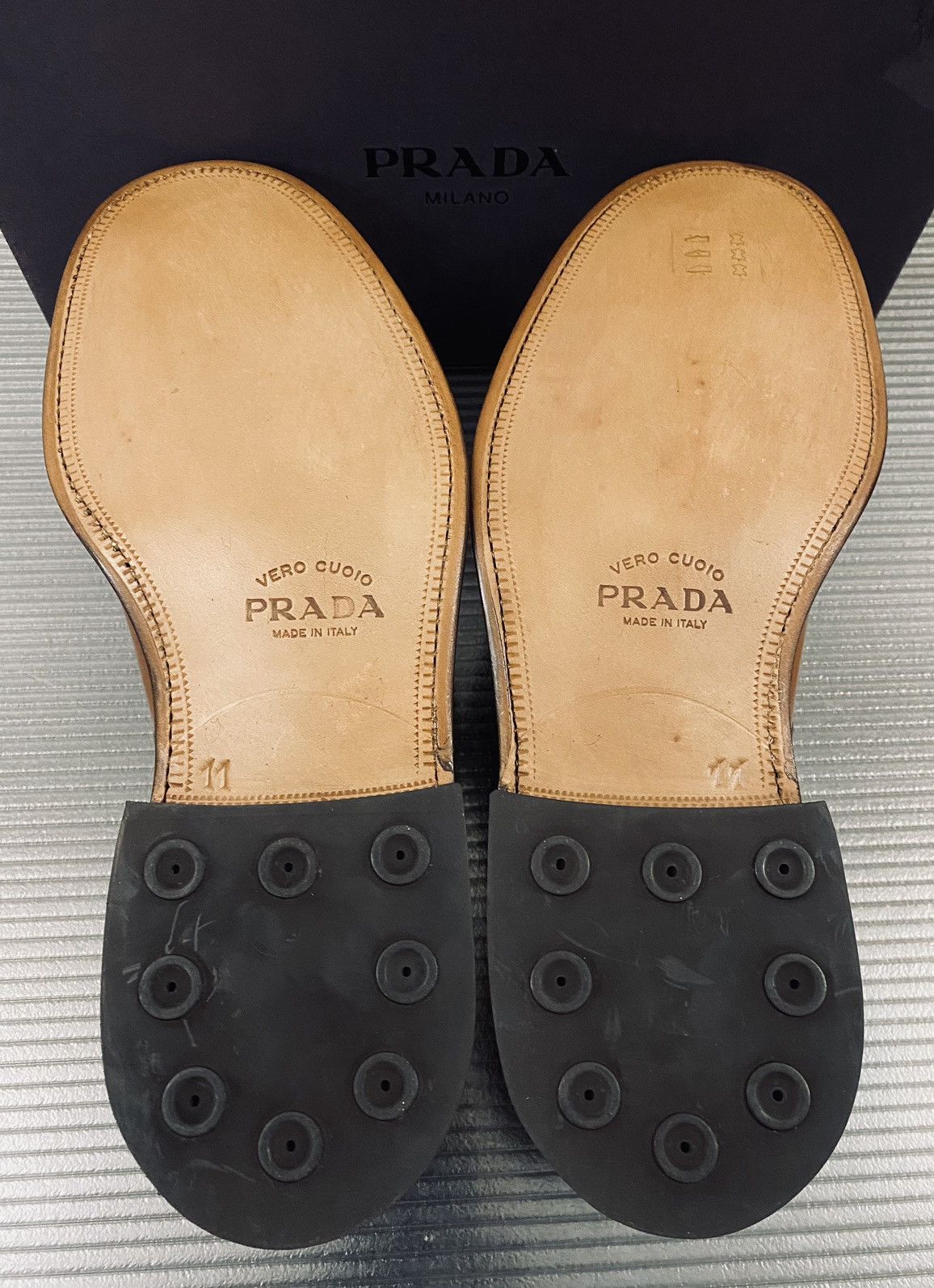 Prada Prada 🇮🇹 cognac cordovan leather triple sole derby 12 NEW Size US 12 / EU 45 - 11 Thumbnail