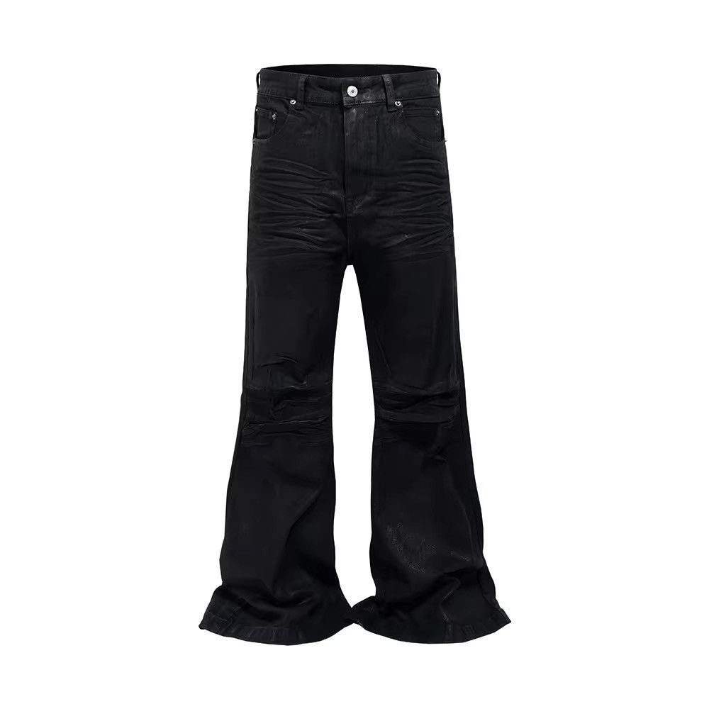 Japanese Brand × Jean Y2K Streetwear Black Glue Coated Boot Cut Flare Jean Size US 31 - 3 Thumbnail