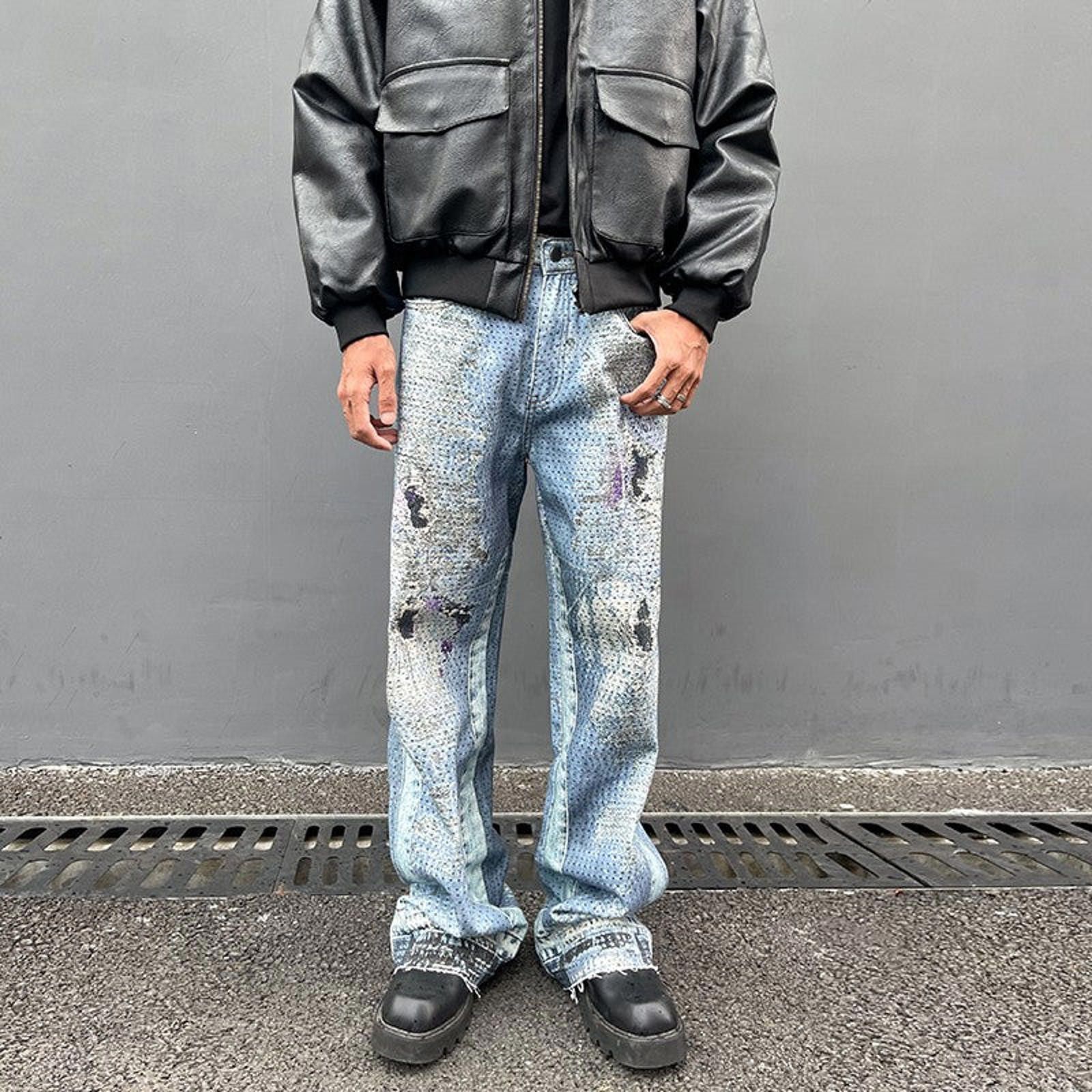 3D Splash Ink Graffiti Water-Washed Loose Straight Leg Jeans