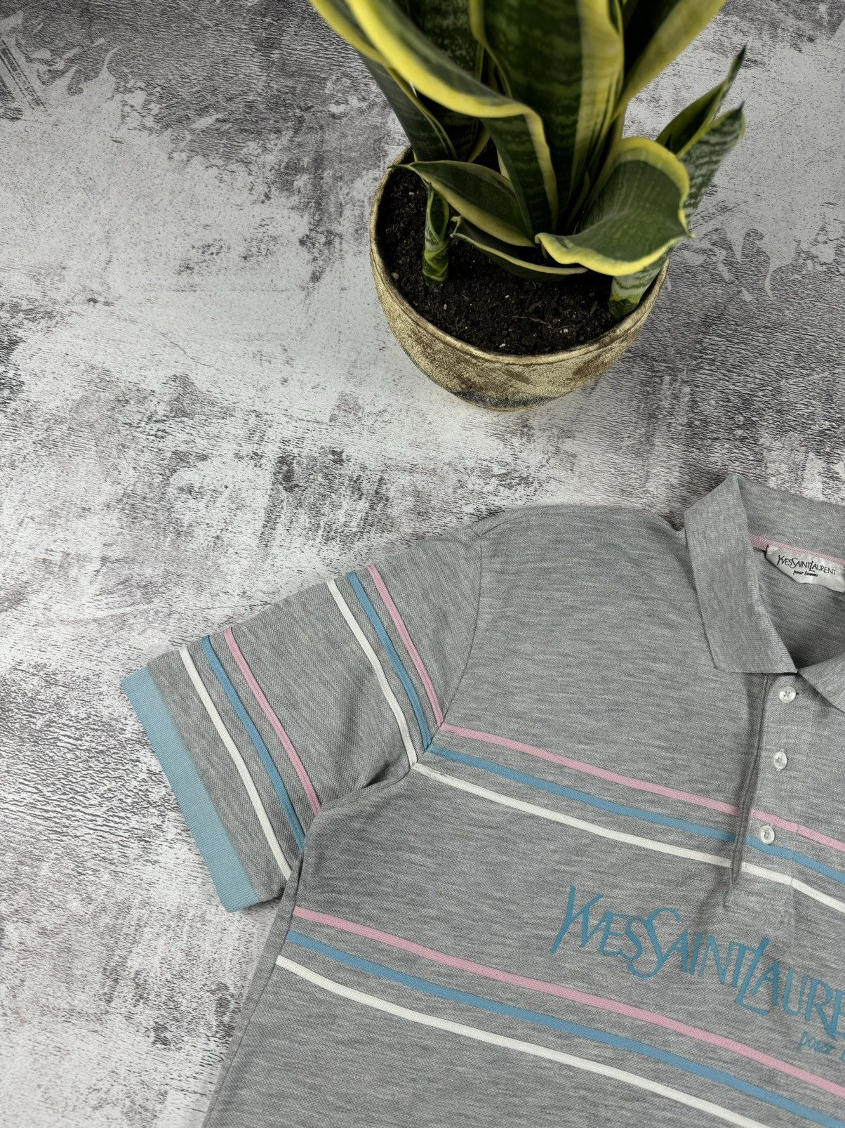 Yves Saint Laurent 90S Yves Saint Laurent YSL Striped Big Logo Polo T Shirt Tee Size US L / EU 52-54 / 3 - 7 Thumbnail