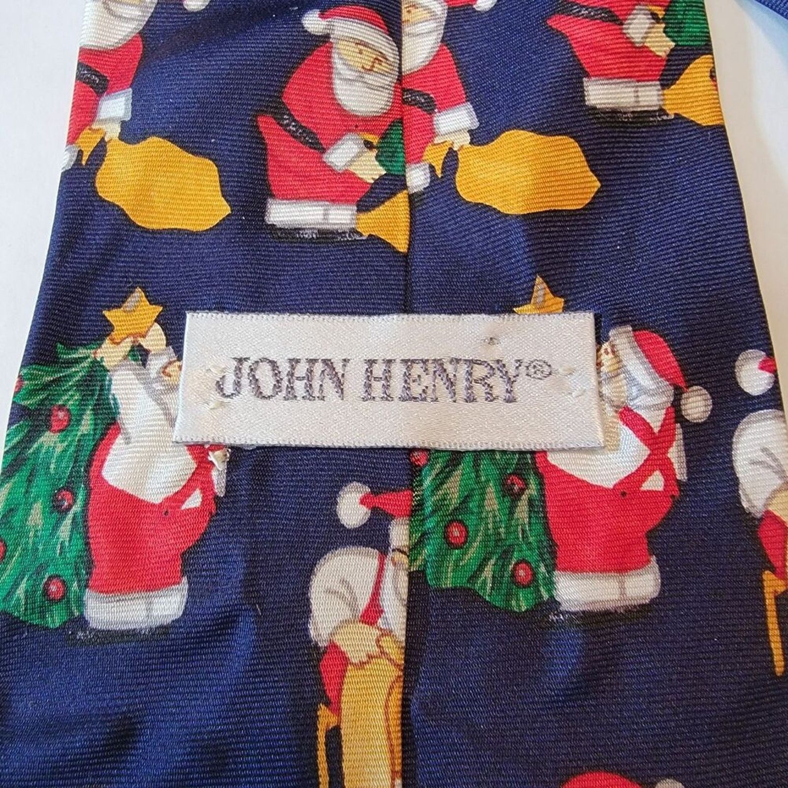 John Henry John Henry Christmas Tie "Working Santa" Navy Blue 100% Silk Size ONE SIZE - 4 Thumbnail