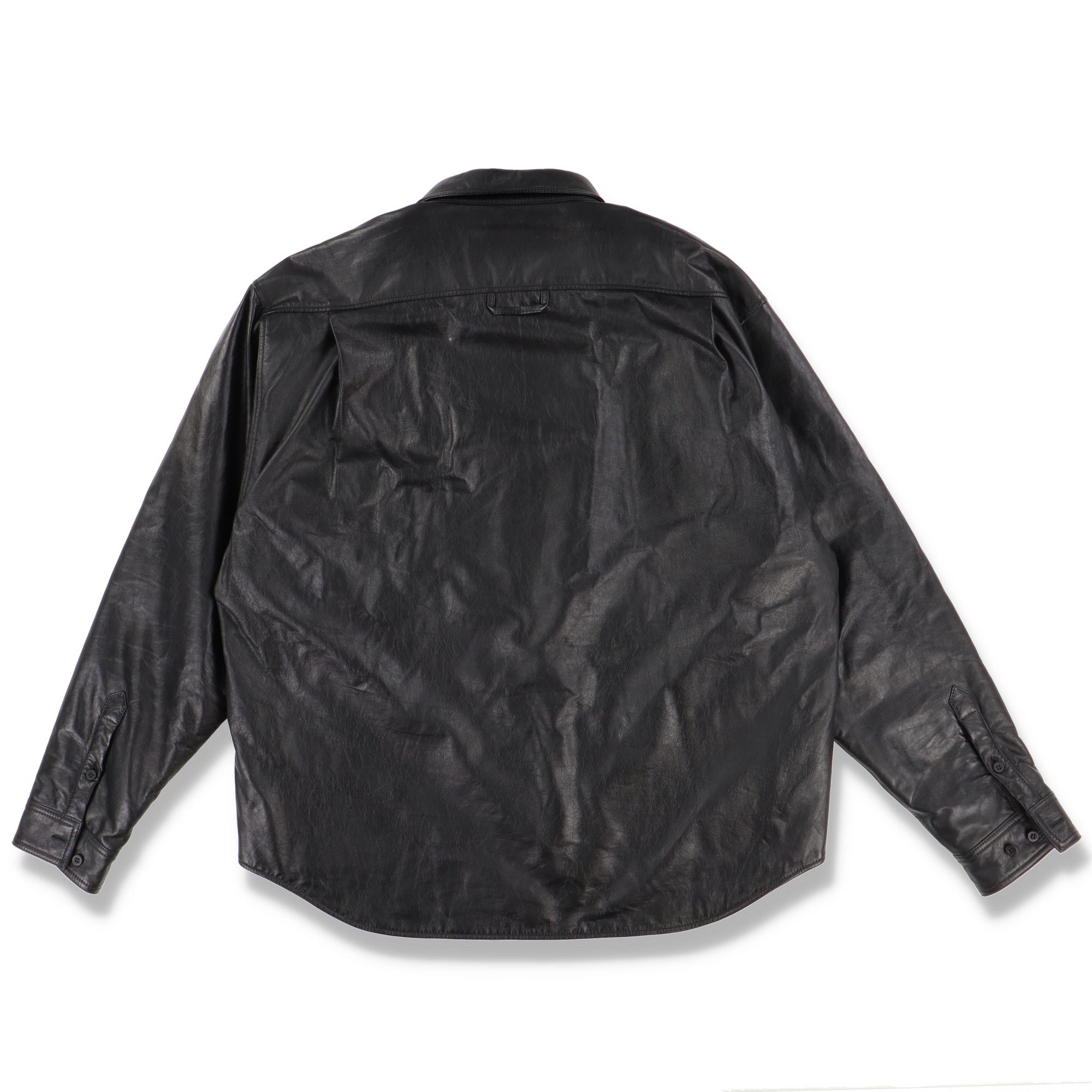 Balenciaga Black Bull Leather Padded Logo Overshirt Size US M / EU 48-50 / 2 - 8 Thumbnail