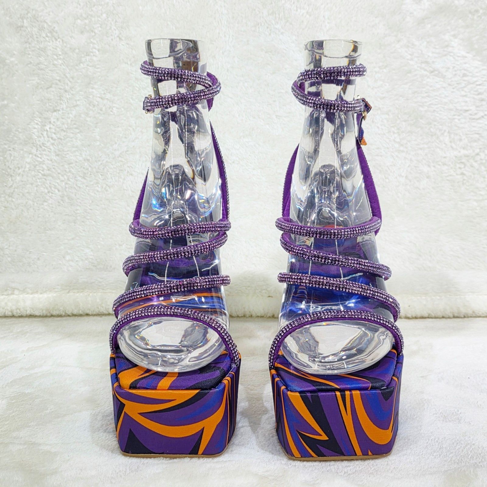 Other Racer Colorful 6" Chunky Flared Platform Heels Rhinestone St Size US 9 / IT 39 - 6 Thumbnail