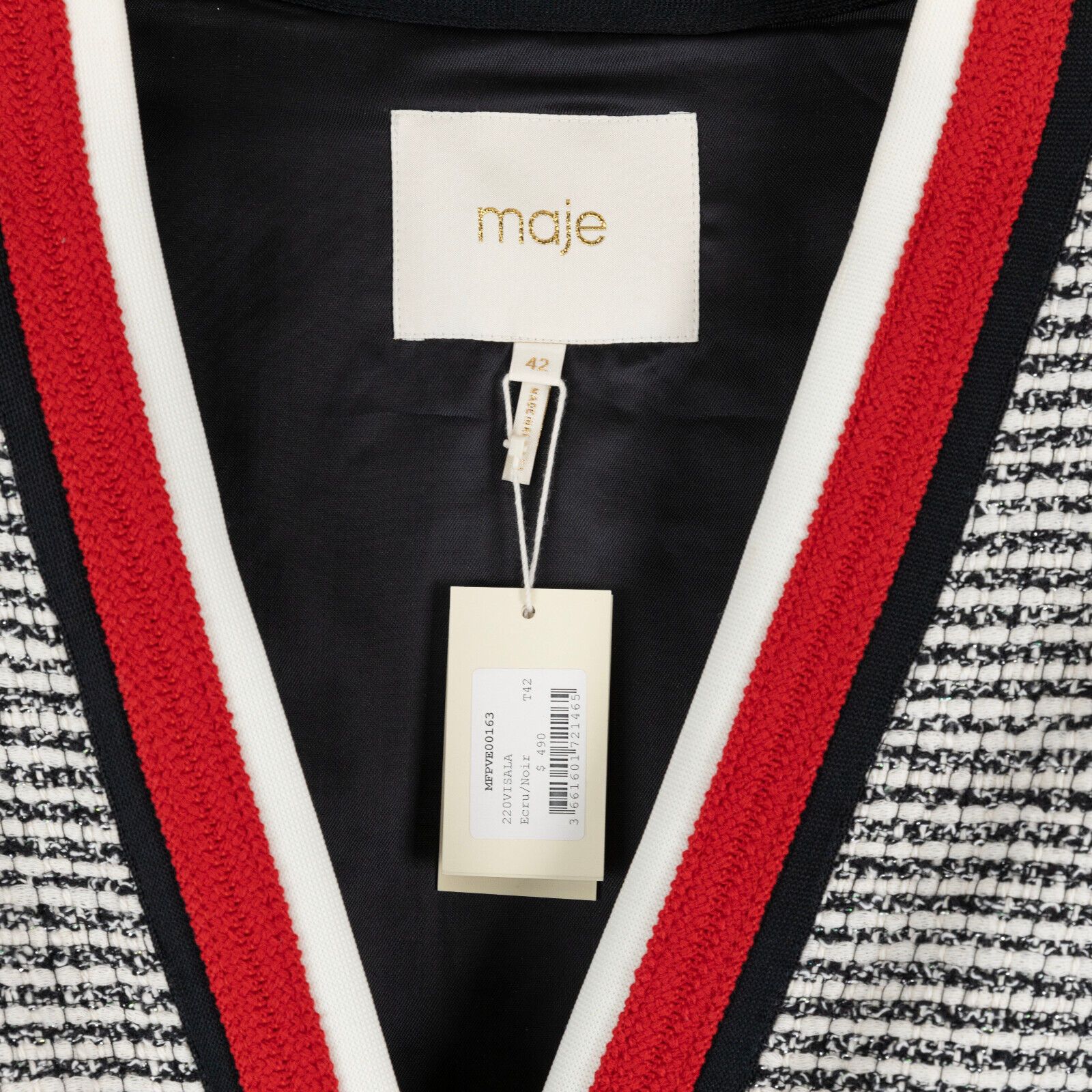 Maje Maje Visala Tweed Jacket Ecru/Noir Size 42/XL Size M / US 6-8 / IT 42-44 - 5 Thumbnail