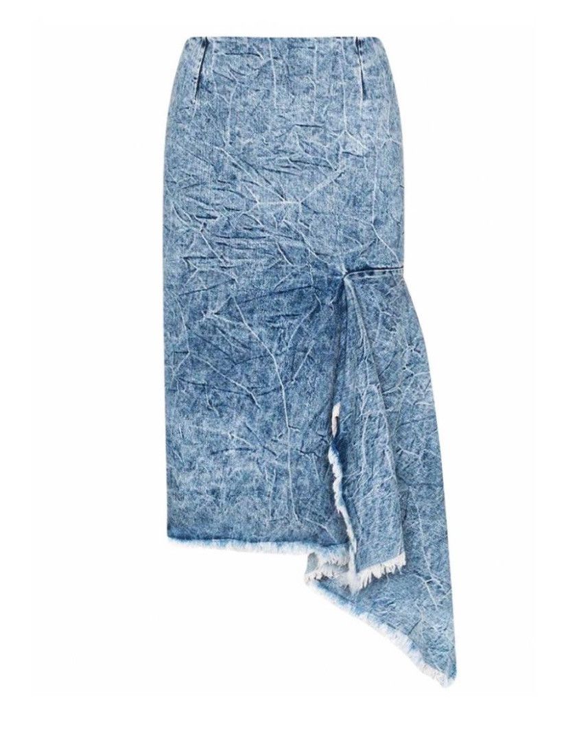 Balenciaga BALENCIAGA ASYMMETRIC FRAYED DENIM SKIRT IN Size 26" / US 2 / IT 38 - 1 Thumbnail