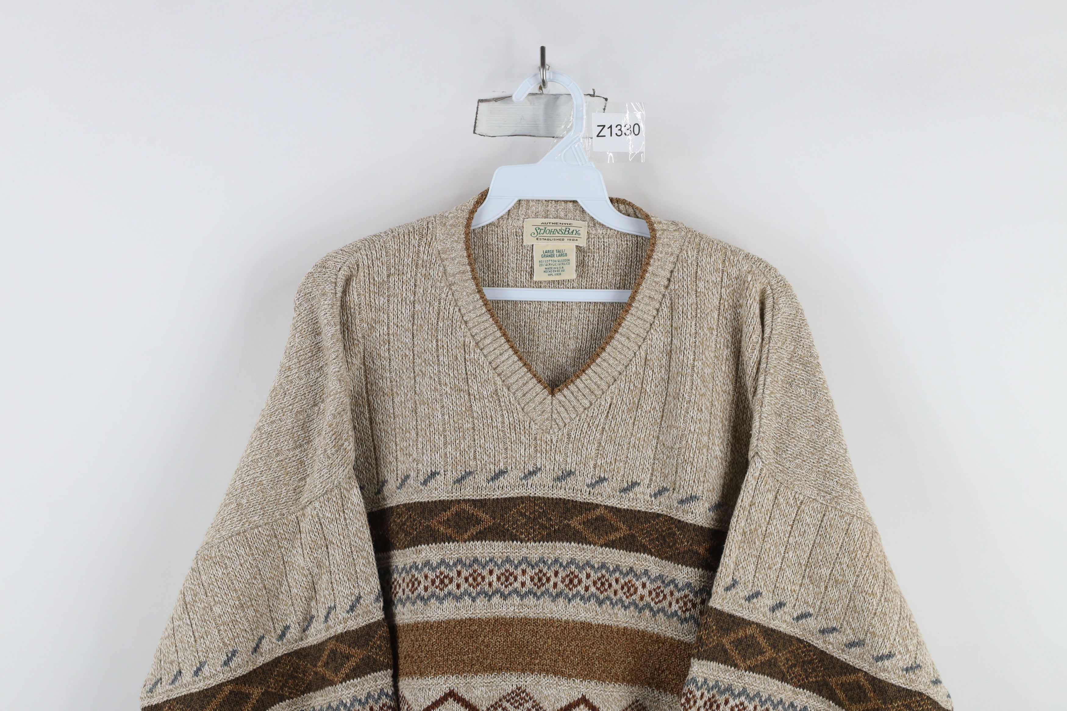 Vintage Vintage 90s Streetwear Fair Isle Knit V-Neck Sweater USA Size US L / EU 52-54 / 3 - 2 Thumbnail