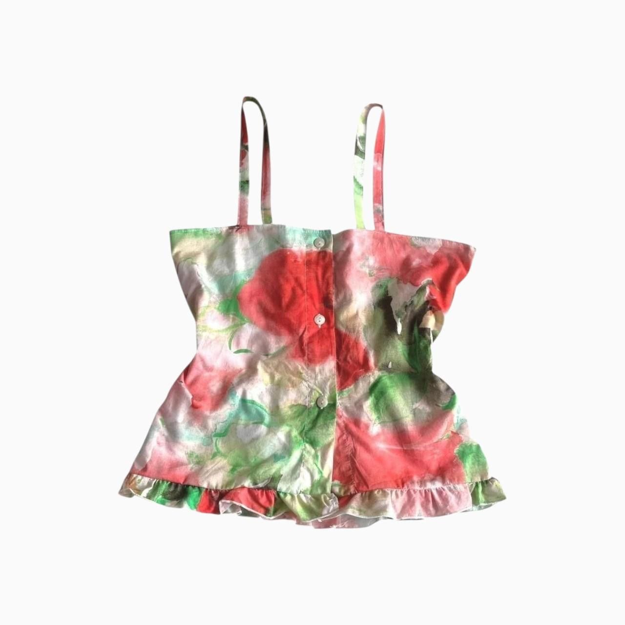 Handmade Floral Cami Top with Ruffles and Button-up Front, coquette Size S / US 4 / IT 40 - 2 Thumbnail