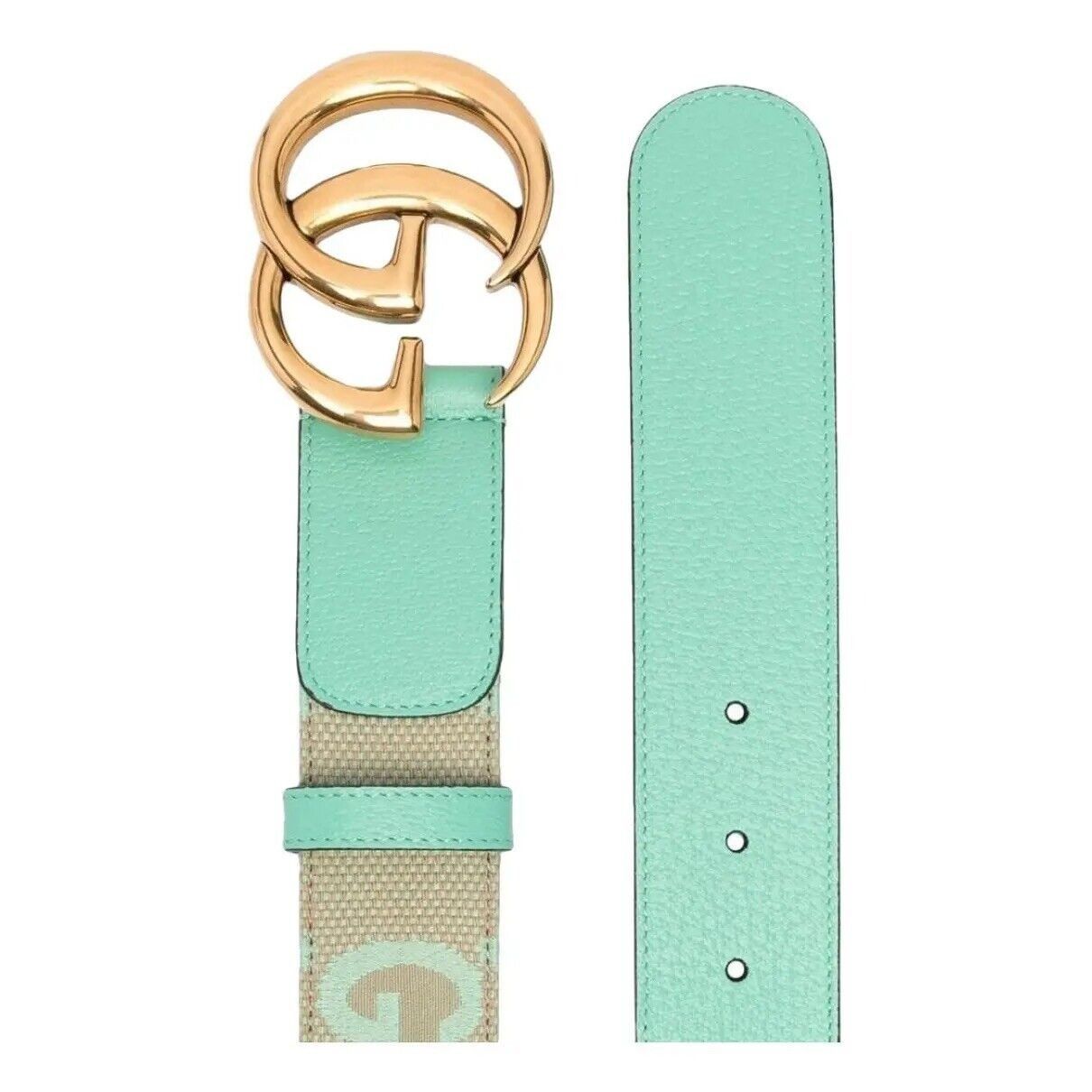 Gucci NEW Gucci GG Marmont Jumbo GG Belt Beige/Mint Size 85 inch 3 Size ONE SIZE - 1 Thumbnail