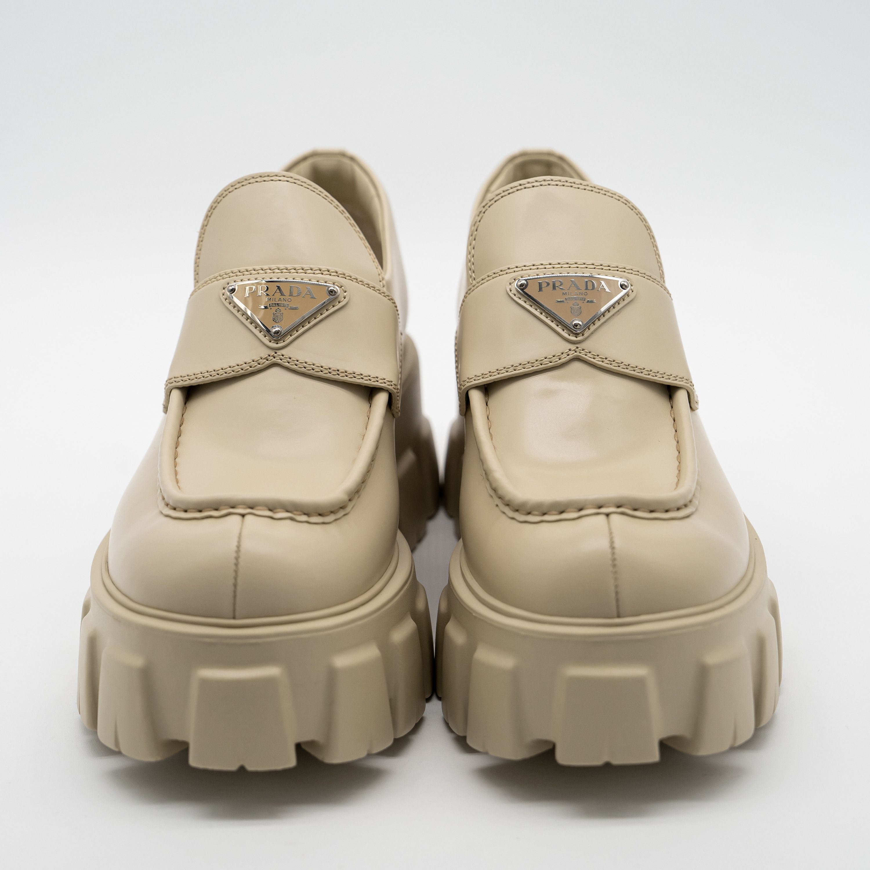 Prada 39.5eu 9.5 US Prada Monolith Brushed Leather Loafers Beige Size US 9.5 / IT 39.5 - 2 Thumbnail