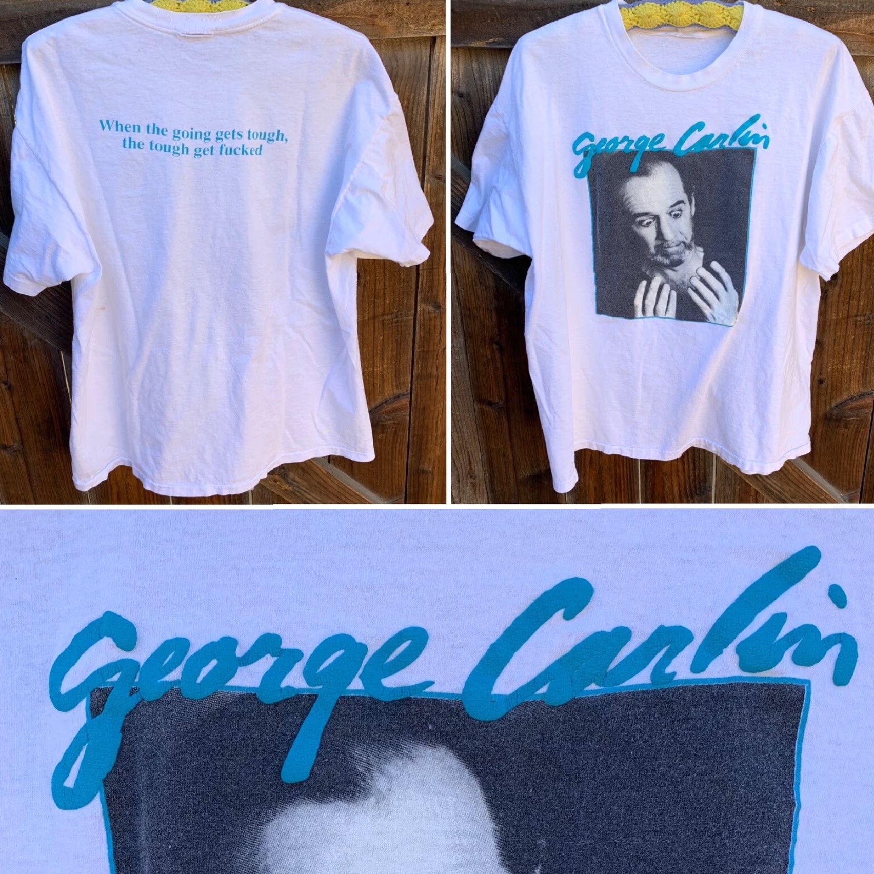 George VINTAGE George Carlin t shirt graphic tee XL Men Shirt Short Sleeve Crew Neck White Graphic Print Comics Funny 1960s-? Mens Size US XL / EU 56 / 4 - 4 Thumbnail