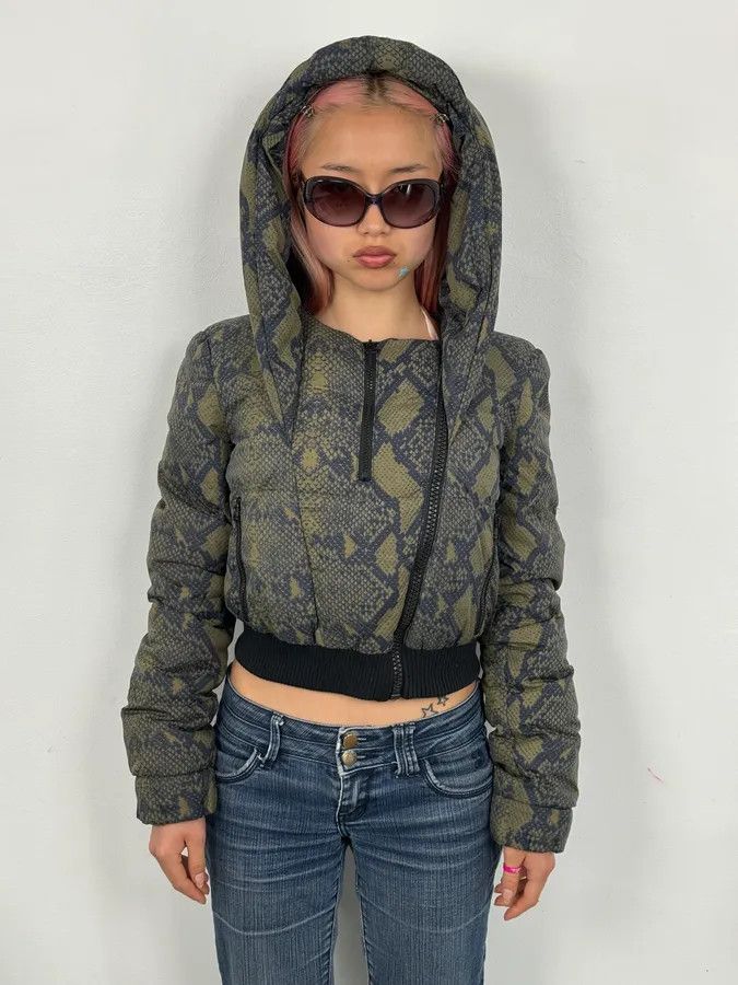 Pierre Balmain FW2012 Pierre Balmain Khaki Snake Cropped Asymmetrical Puffer Jacket Size S / US 4 / IT 40 - 2 Thumbnail
