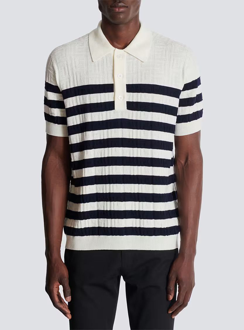 Balmain o1s1wg110126 Striped Knit Polo in White/Black Size US S / EU 44-46 / 1 - 4 Thumbnail