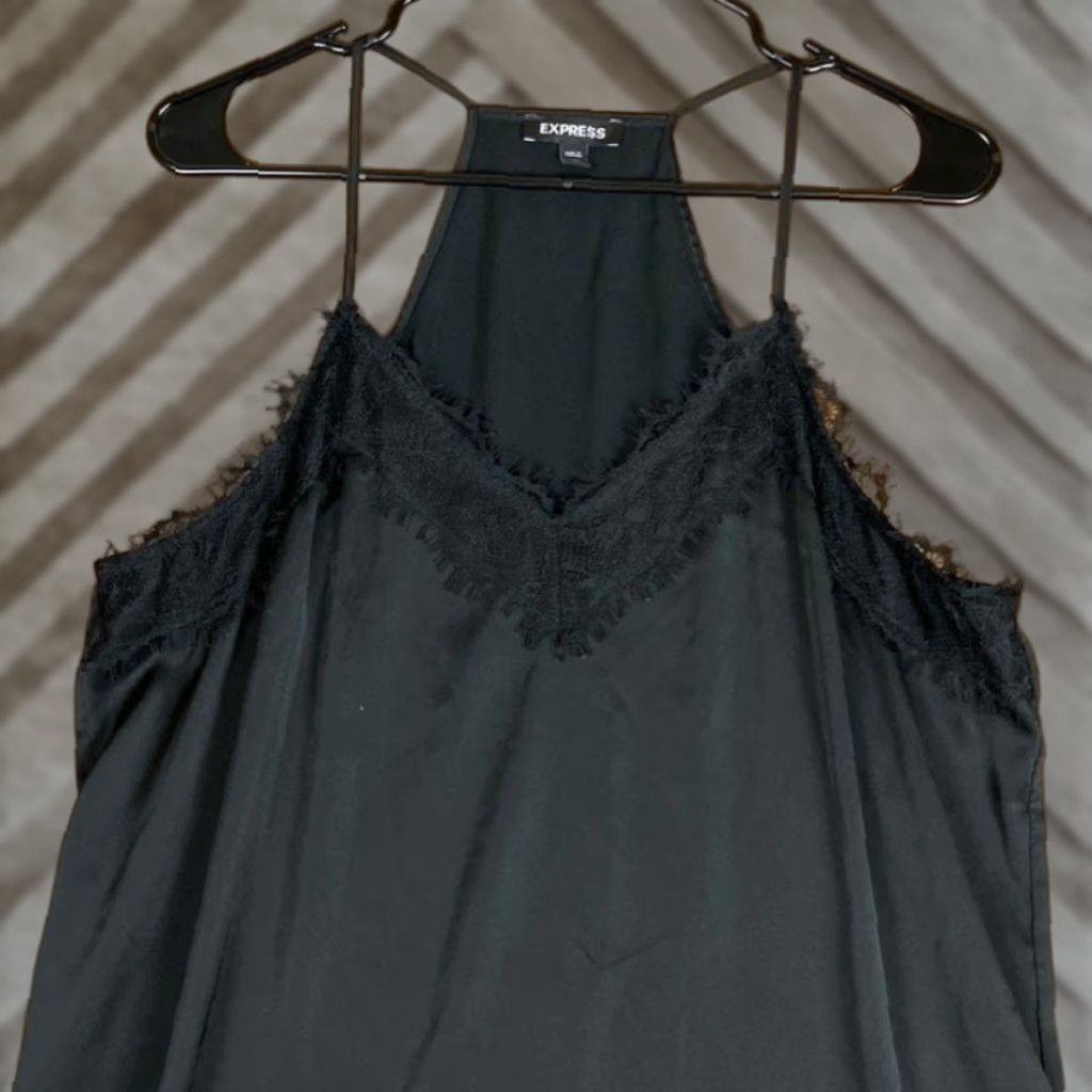Express VINTAGE Express Womens Blouse Black V Neck Sleeveless Tank Lace Trim Stretch Large Size L / US 10 / IT 46 - 1 Thumbnail