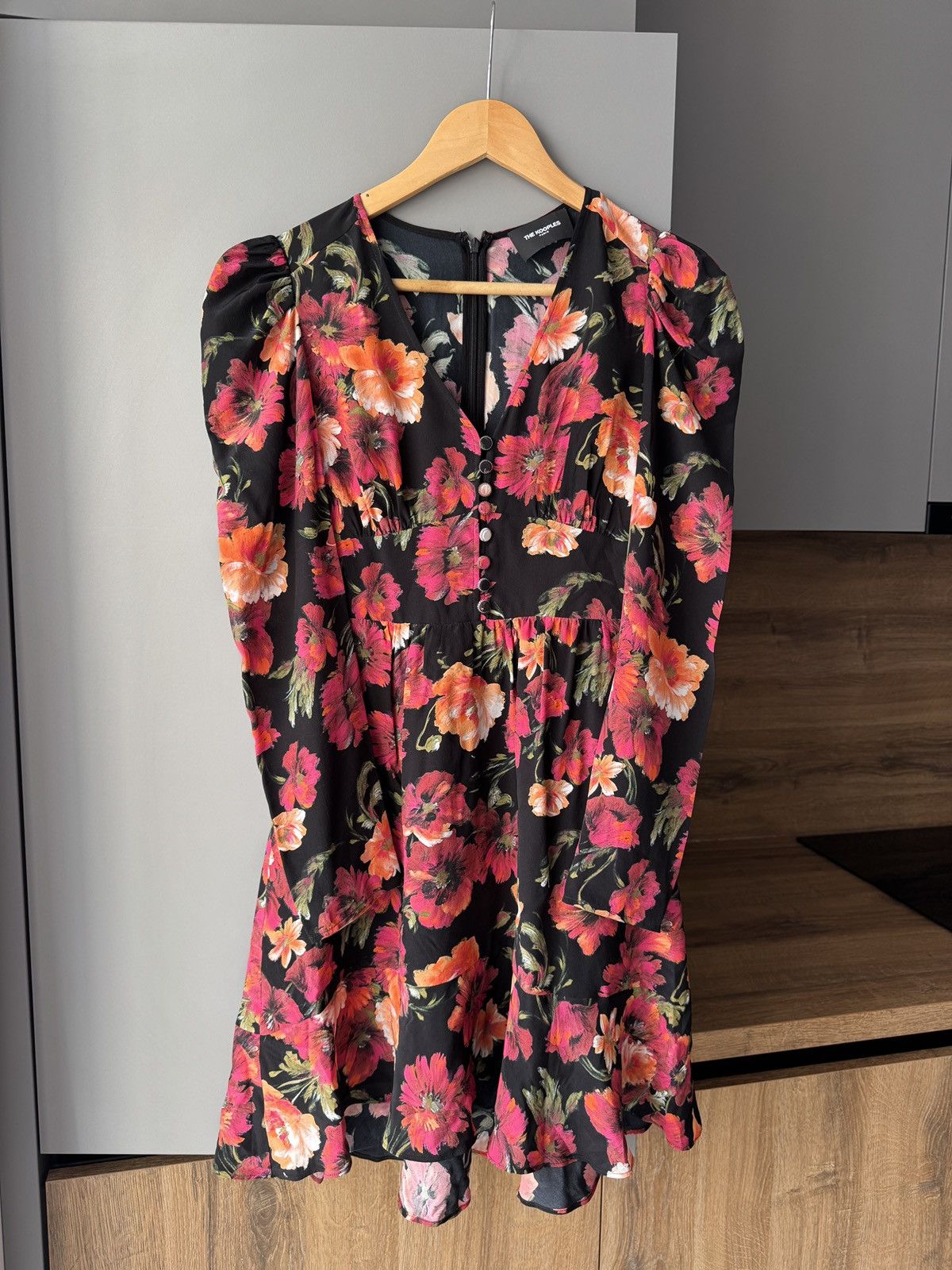The Kooples The Kooples Call Me Flower Black Floral Silk Mini Dress Size XS / US 0-2 / IT 36-38 - 2 Thumbnail