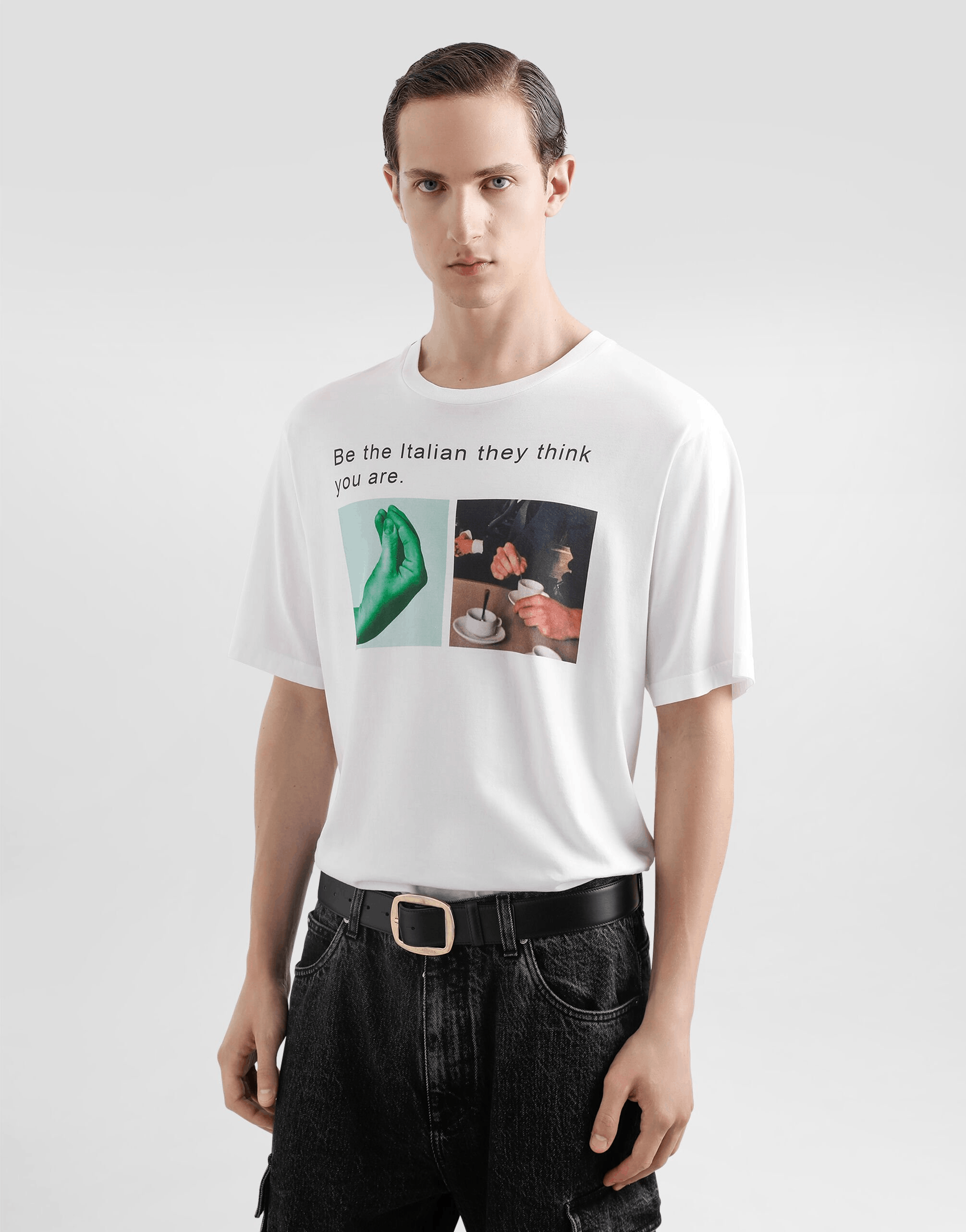 Other Hand & Coffee Print Cotton T-Shirt – Minimalist Graphic Tee Size US M / EU 48-50 / 2 - 4 Thumbnail