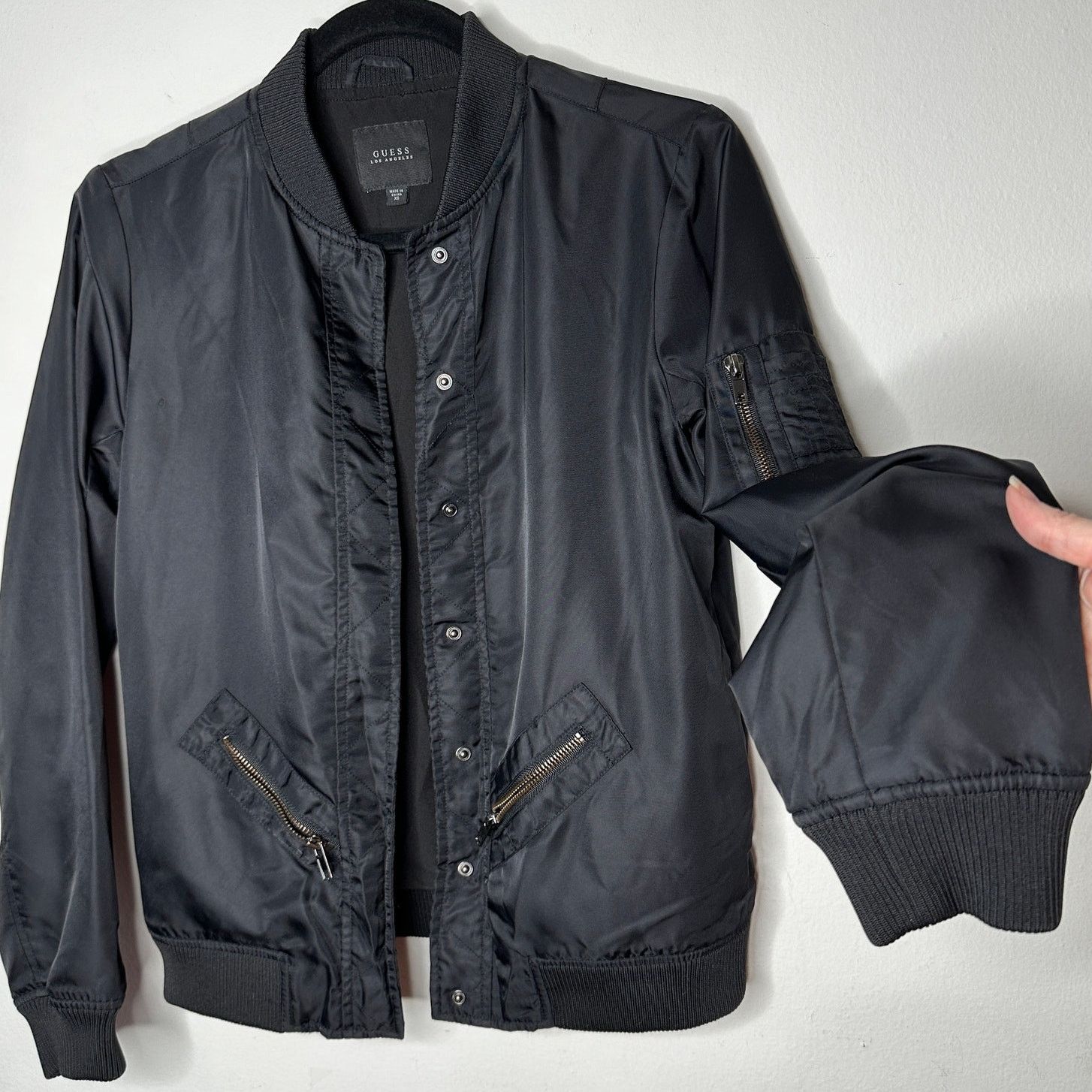 Guess Guess Black Snap Bomber Jacket Zip Front & Sleeve Pockets XS Size XS / US 0-2 / IT 36-38 - 1 Thumbnail