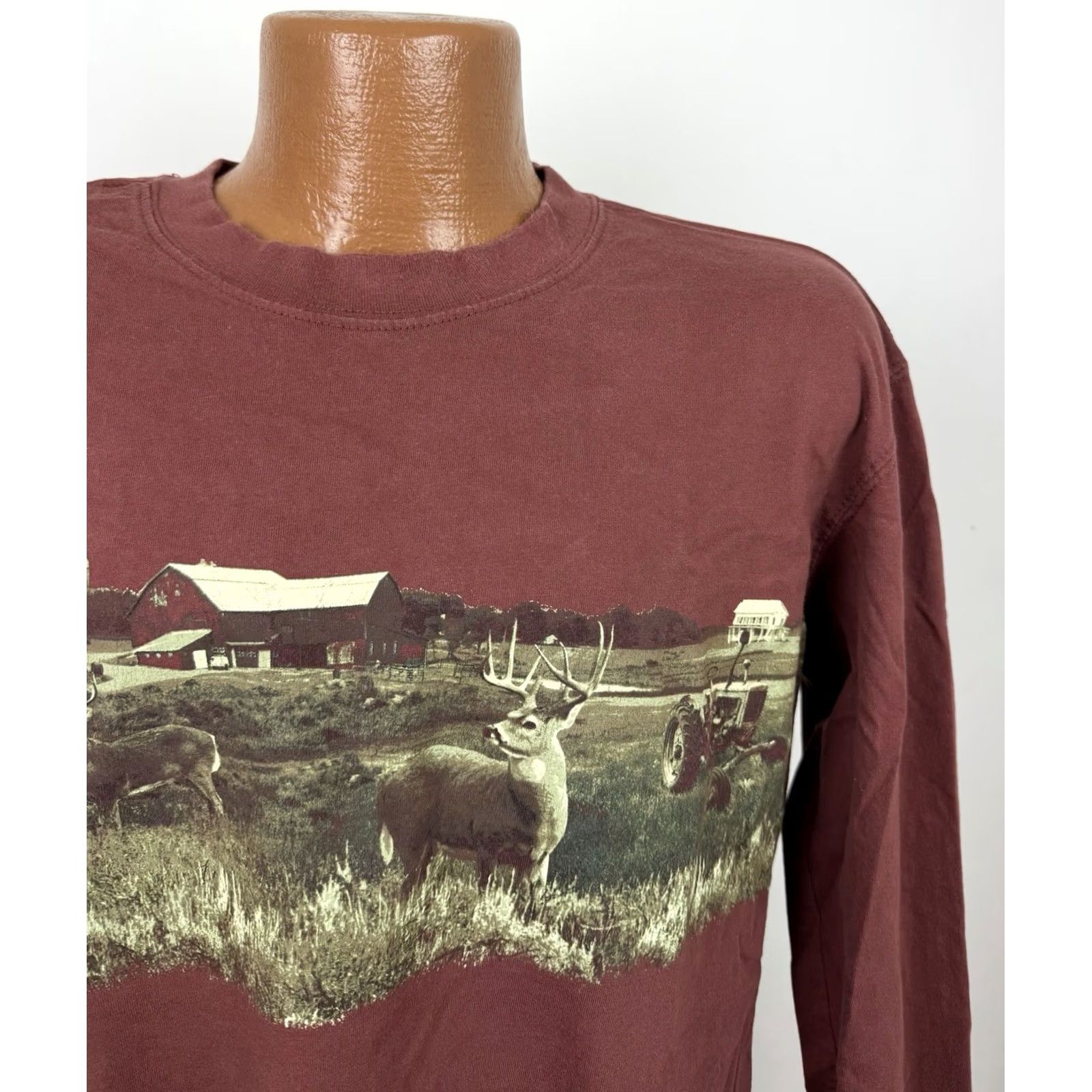 Etro Sun River Clothing Co. Shirt Mens Medium Red Ochre Brown Long Sleeve T-shirt Farming Retro Outdoor Nature Size US M / EU 48-50 / 2 - 3 Thumbnail