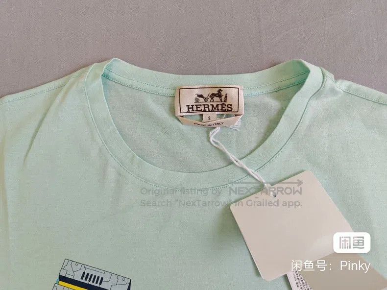 Hermes Hermes Men's Short Sleeve T-Shirt, Mint Green, Cotton, Rob Size US S / EU 44-46 / 1 - 2 Thumbnail
