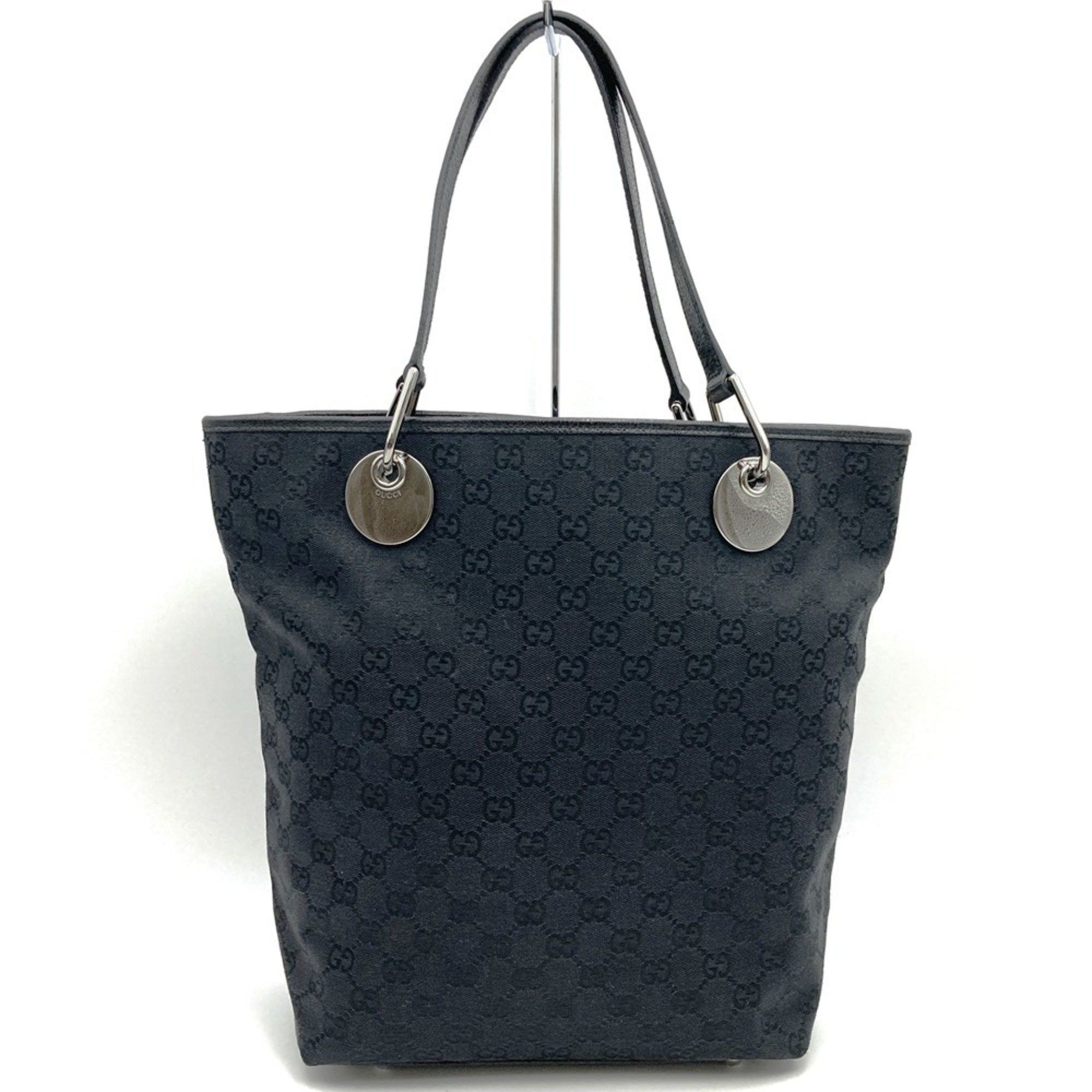 GUCCI 120836 Handbag Tote Bag Black GG Canvas Leather for Men and Women