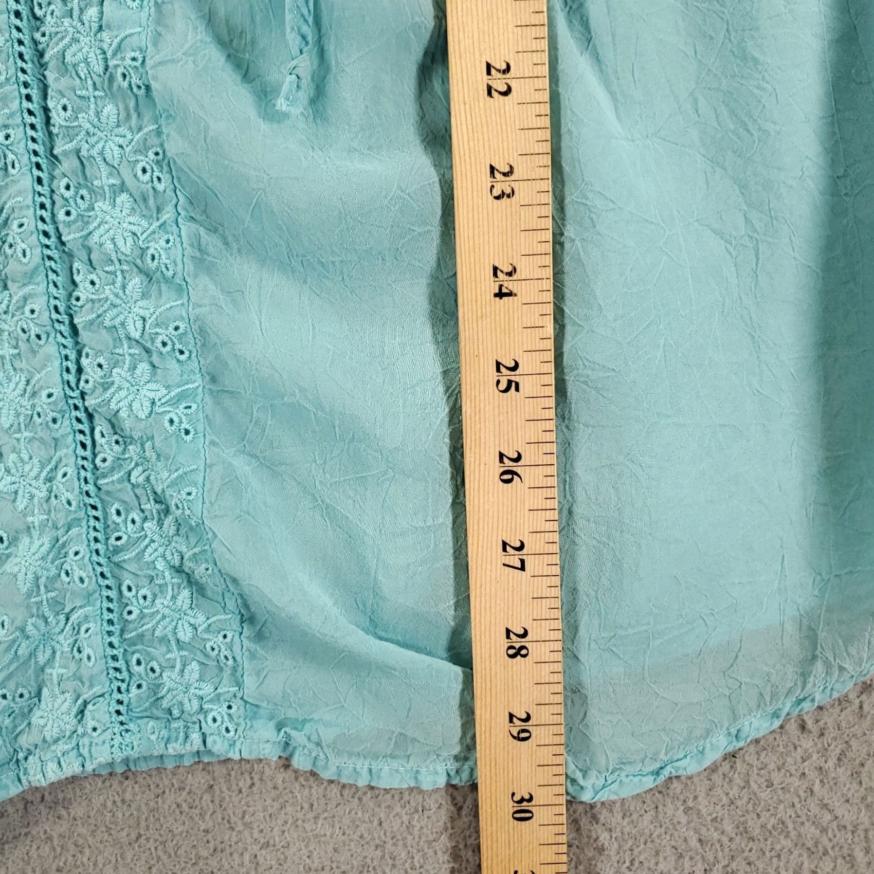 Johnny Was Johnny Was Top Womens M Blue Embroidered Boho Pleated Sheer Cupra Shirt Blouse Tunic V-Neck Pullover Size M / US 6-8 / IT 42-44 - 5 Thumbnail