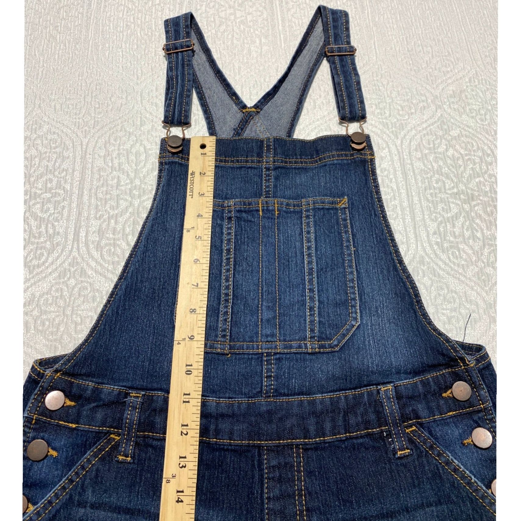 Vintage No Boundaries NoBo Womens Relaxed Denim Shortalls Dark Wash Blue Sz L 11-13 Size 32" / US 10 / IT 46 - 3 Thumbnail