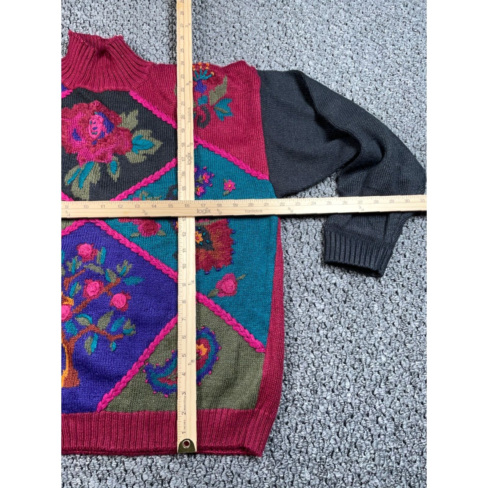 Vintage VINTAGE Floral Paisley Embroidered Chunky-Knit Mock Neck Sweater Women's Large Dark Red Preppy 90s Size L / US 10 / IT 46 - 3 Thumbnail