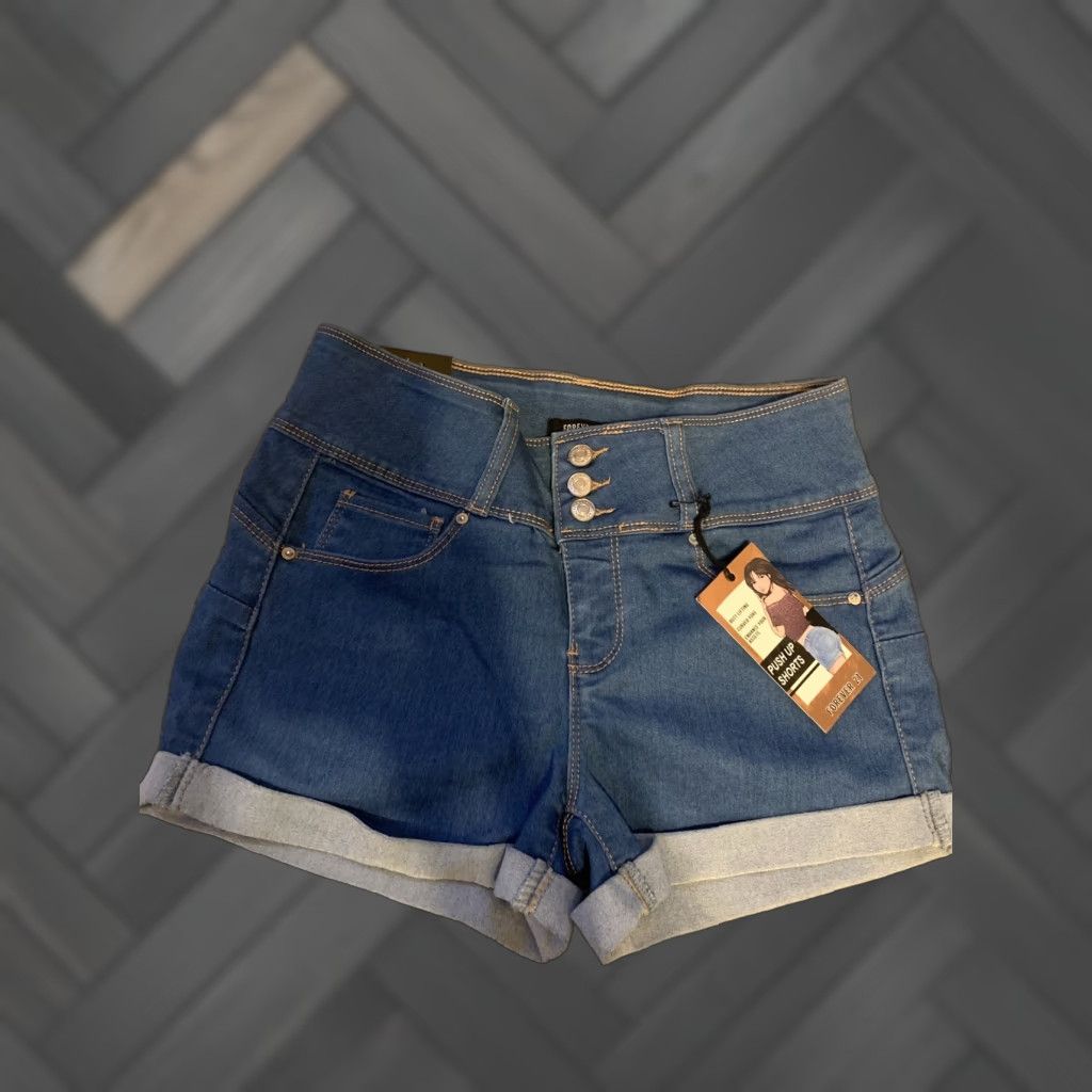 Forever 21 FOREVER 21 Denim Push Up Shorts SMALL Womens Slim Pockets Blue Cotton Blend Denim NWT Size 28" / US 6 / IT 42 - 1 Thumbnail