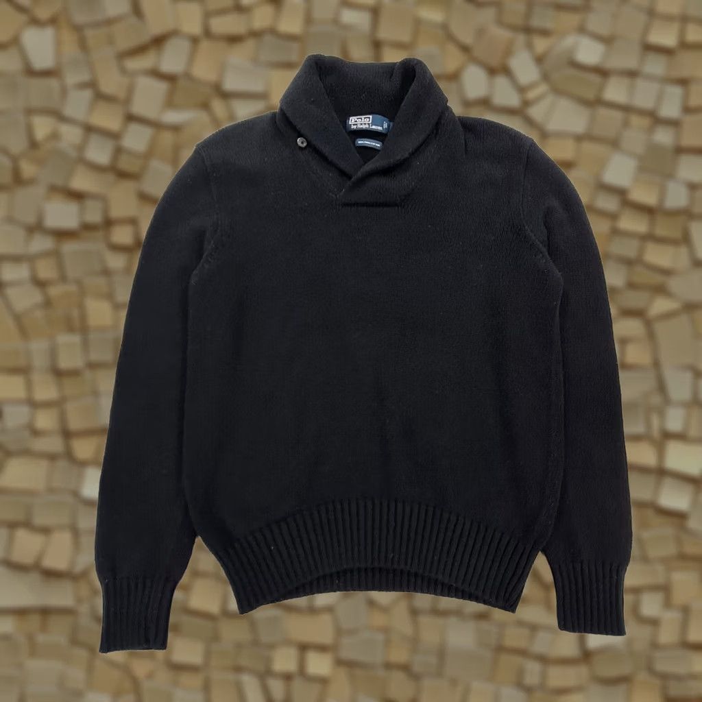 Polo Ralph Lauren Polo Ralph Lauren Jumper Mens Black Medium Shawl Neck 100% Pima Cotton Knit Cardigan Style Pullover Size US M / EU 48-50 / 2 - 1 Thumbnail