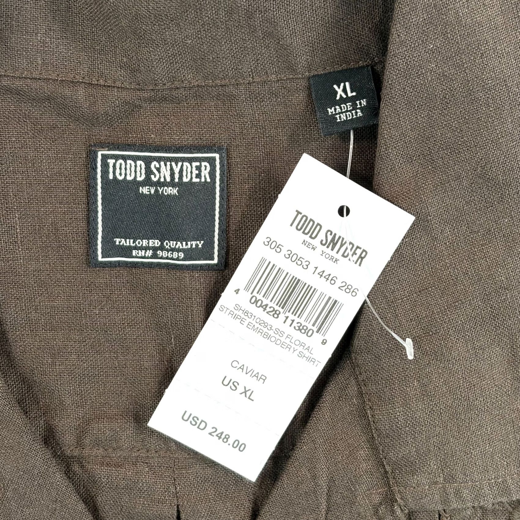 Todd Snyder Todd Snyder Cropped Embroidered Linen Camp Loop Collar Shirt in Caviar XL Brown NWT Men Shirt Size US XL / EU 56 / 4 - 2 Thumbnail