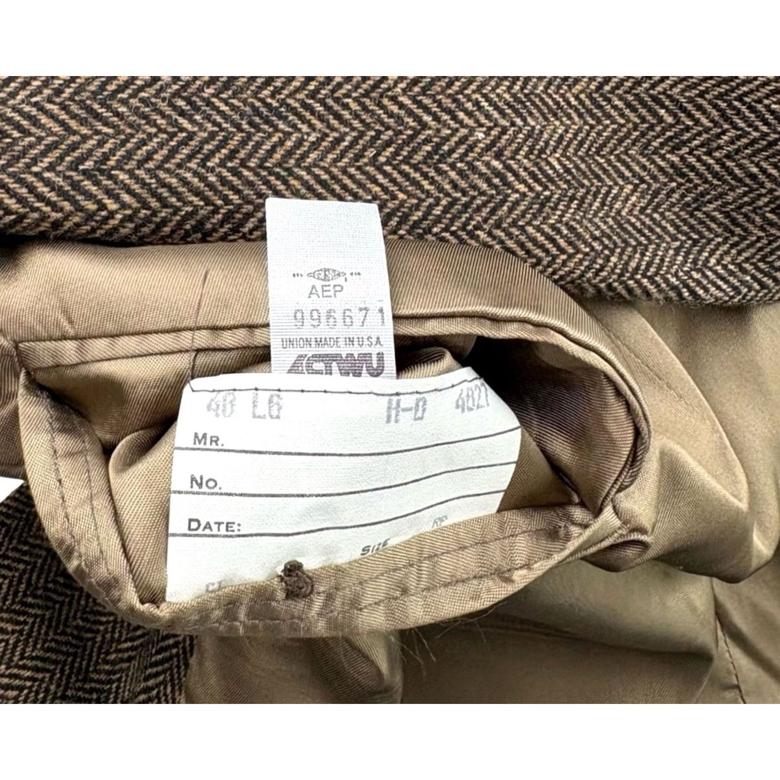 Evan Picone Vintage Evan Picone Mens Tweed Herringbone Blazer Jacket Brown • USA • 46L Size 46R - 3 Thumbnail