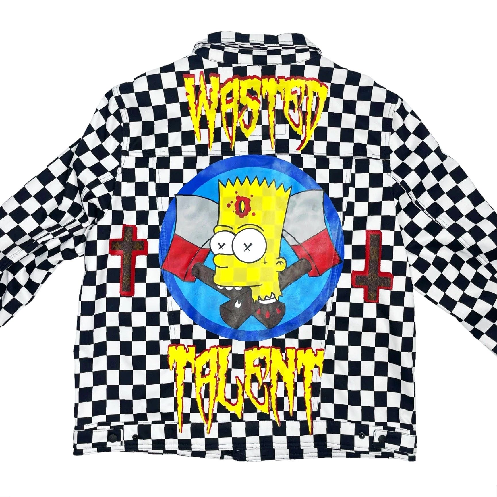 Levi's VINTAGE Levi’s Custom Bart Simpson Wasted Talent Punk Checker Print Jacket Mens XL Size US XL / EU 56 / 4 - 2 Thumbnail
