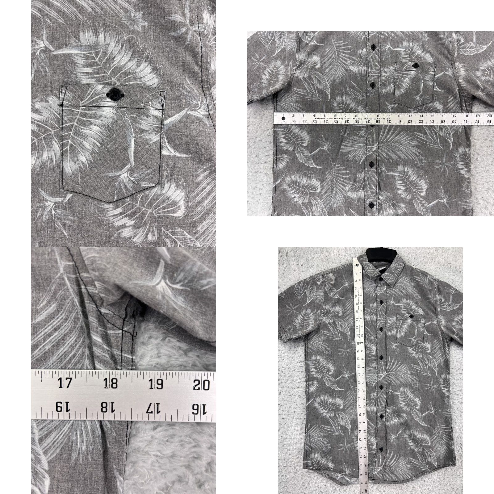 Vintage DC Shoes Button-Down Shirt - Men's Small Gray Palm Leaf Cotton Knit Pocket, Floral Print, Short Sleeve, Casual Wear Size US S / EU 44-46 / 1 - 8 Thumbnail